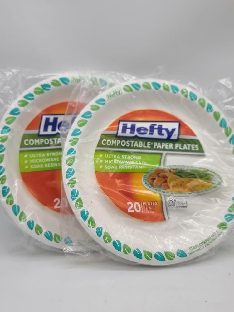 2pk Hefty Compostable Plates 10In 20Ct Plant-Based Materials Microwave Safe