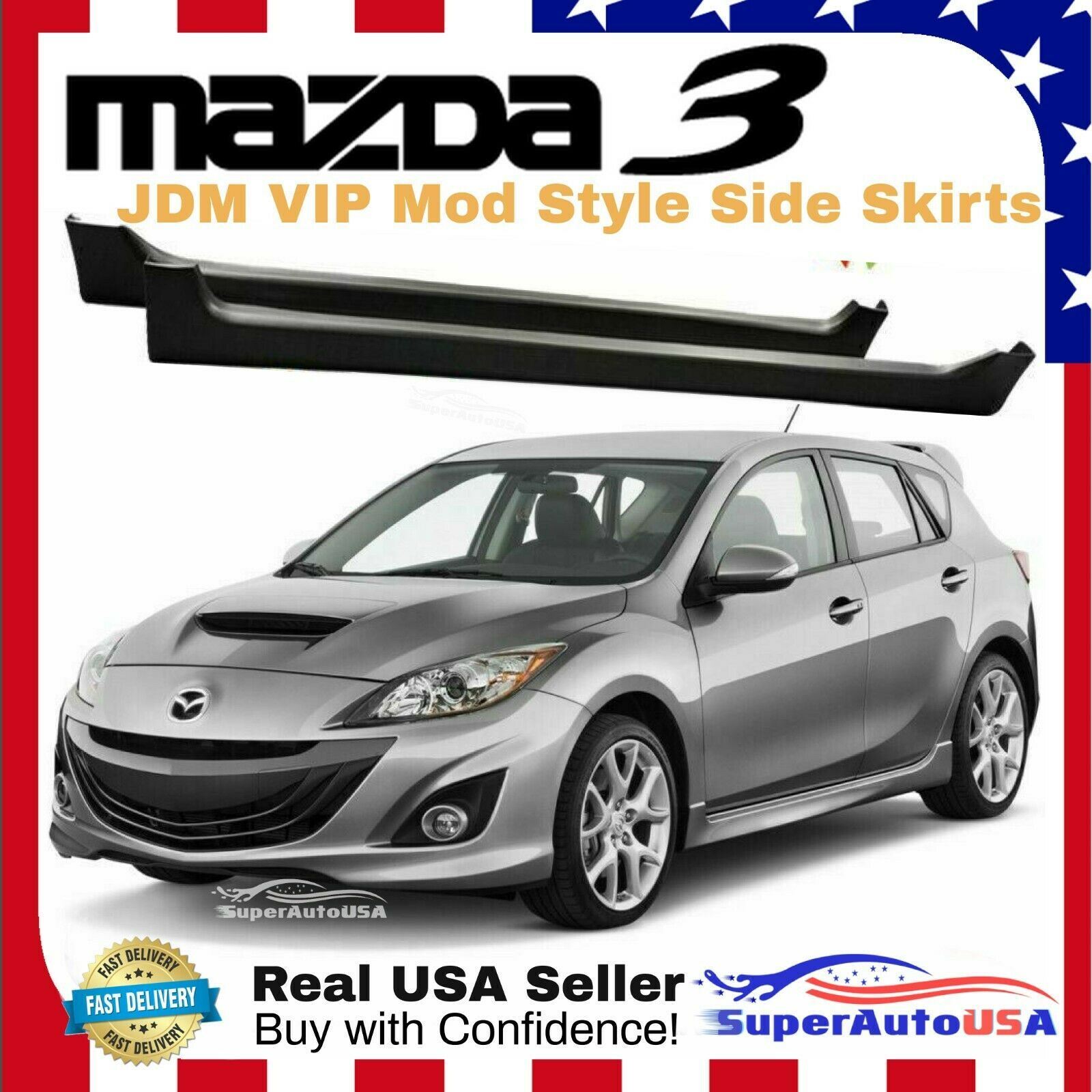 For 2010-2013 Mazda 3 JDM VIP Mod Style Side Skirts 4 or 5 door Body Kit Black