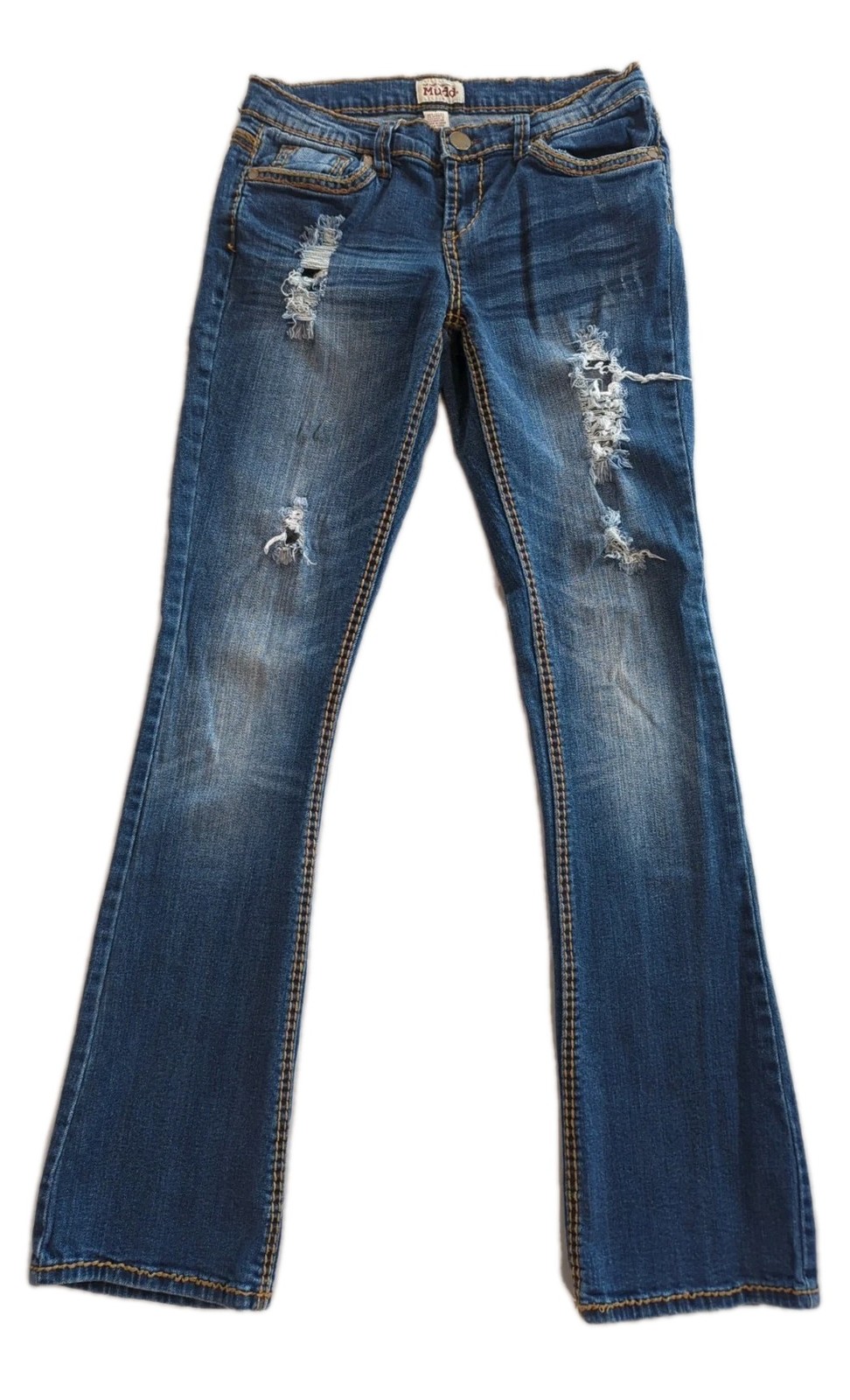 Mudd Low Rise Women\'s Size 7 Medium Wash Denim Jeans Thick Stitch Embroidered Mudd Low Rise Women\'s Size 7 Medium Wash Denim Jeans Thick Stitch Embroidered