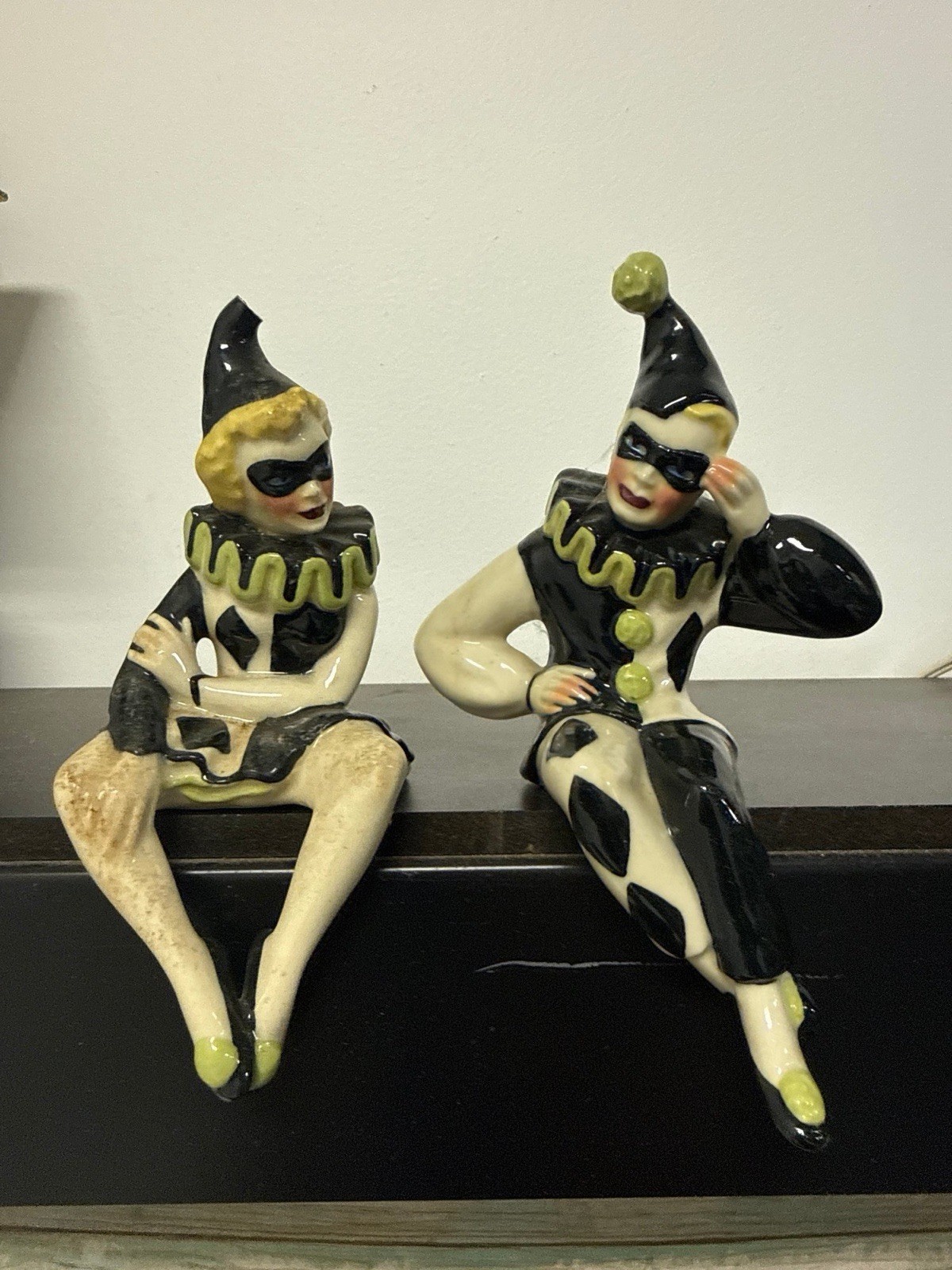 VTG 1940'S CERAMIC ARTS STUDIO PIERROT PIERRETTE HARLEQUIN CLOWN SHELF SITTERS