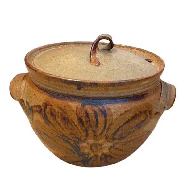 Vintage Glazed Stoneware Art Pottery Lidded Brown Bowl Soup Tureen With Handles
