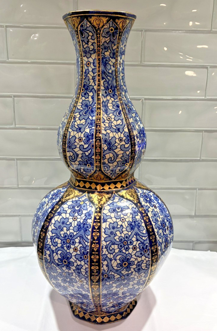 Antique Sarreguemines French Faience Double Gourd Vase 1875-1900 Japonisme Lamp