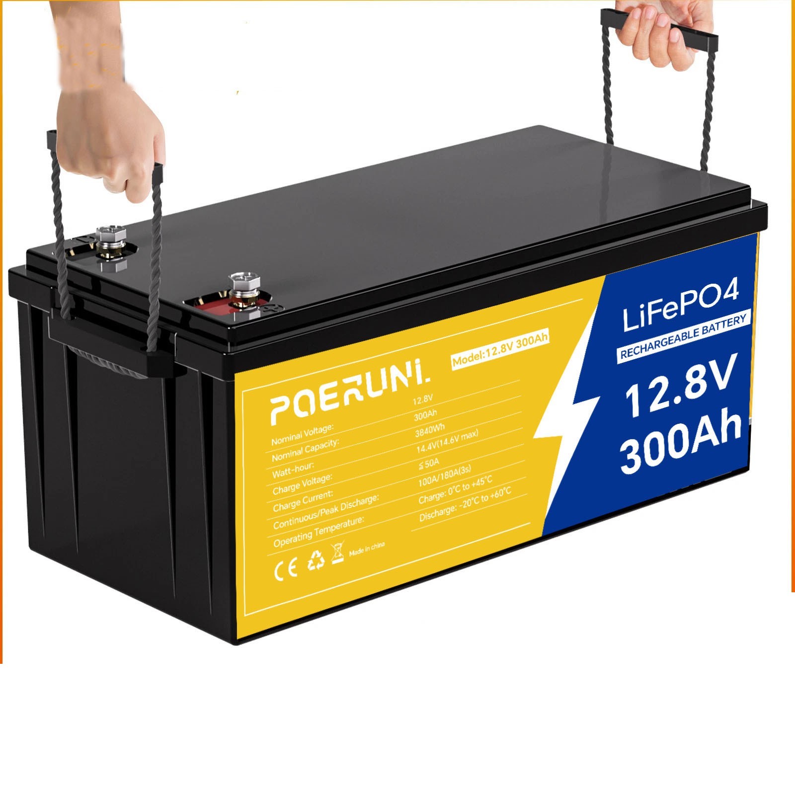 12V 300Ah LiFePO4 Rechargeable Lithium Battery For RV Solar Marine Boat Backup