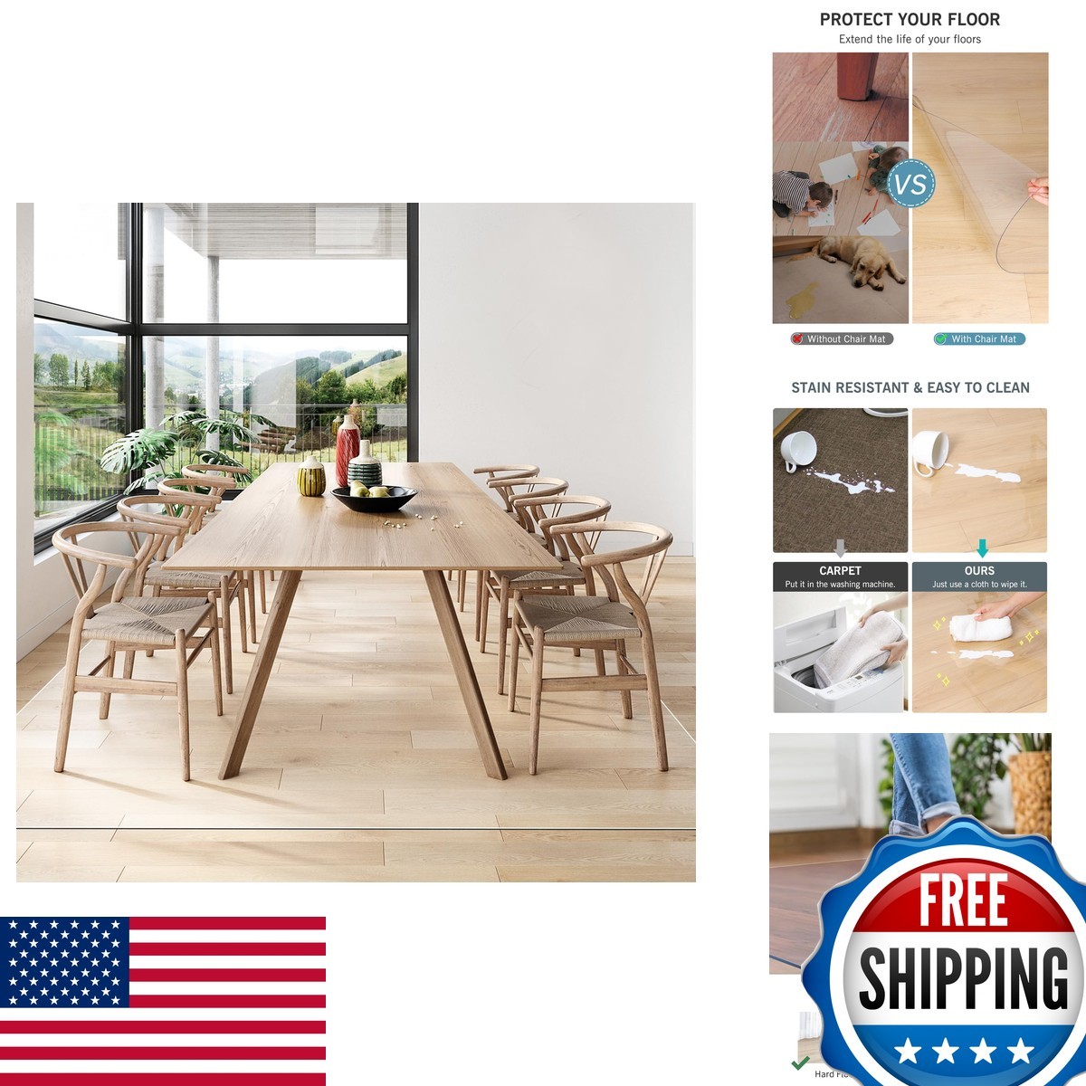FURKIT 8\'×10\' Transparent PVC Area Rug Floor Protector for Home FURKIT 8\'×10\' Transparent PVC Area Rug Floor Protector for Home