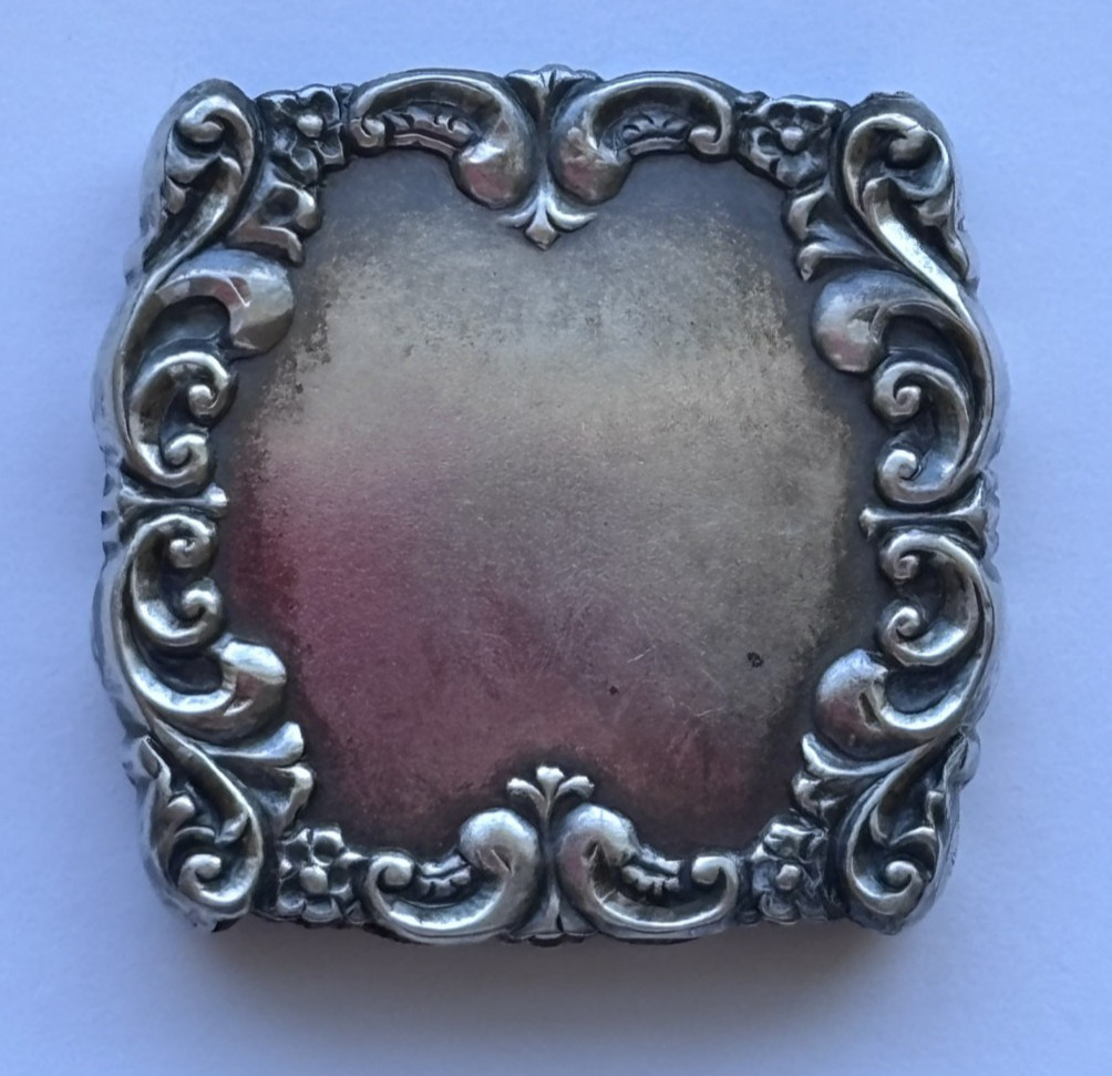 Antique sterling silver repousse scrollwork snuff pill vesta match box holder Antique sterling silver repousse scrollwork snuff pill vesta match box holder