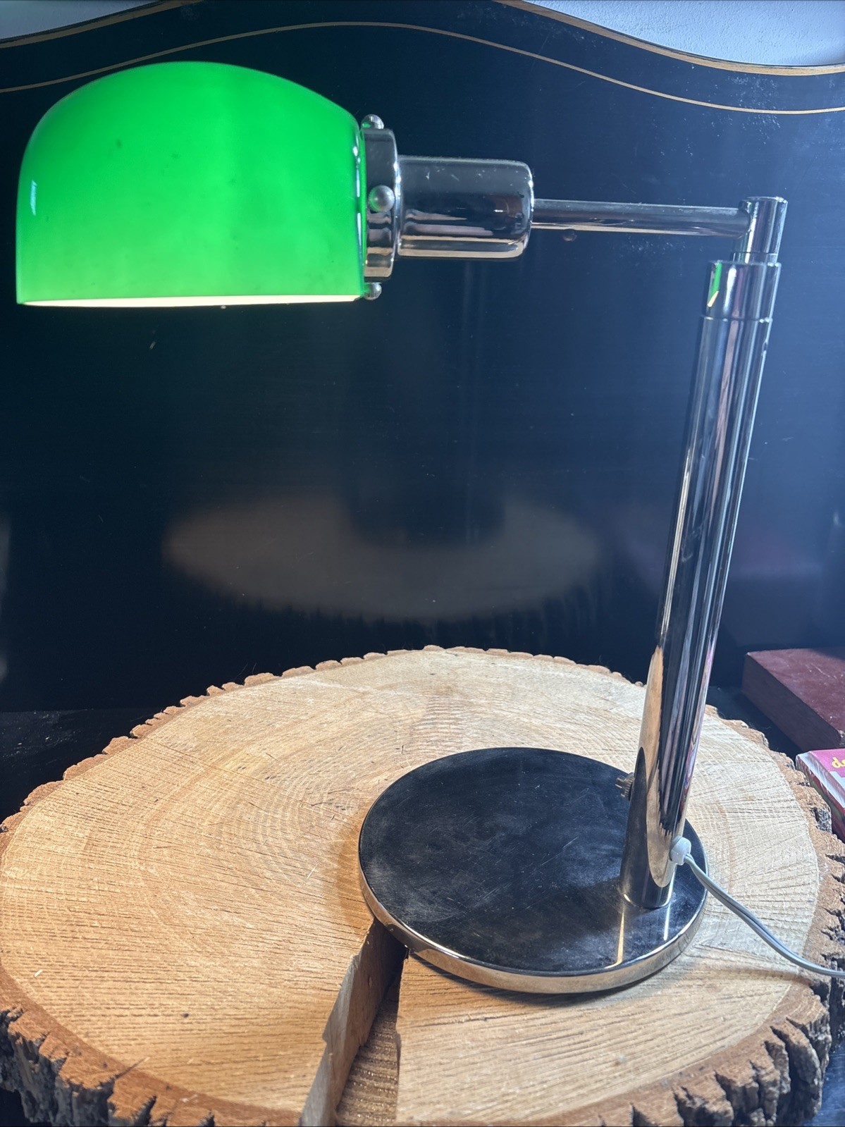 Vintage Chrome Desk Lamp Adjustable Articulating Arm Green Glass Shade