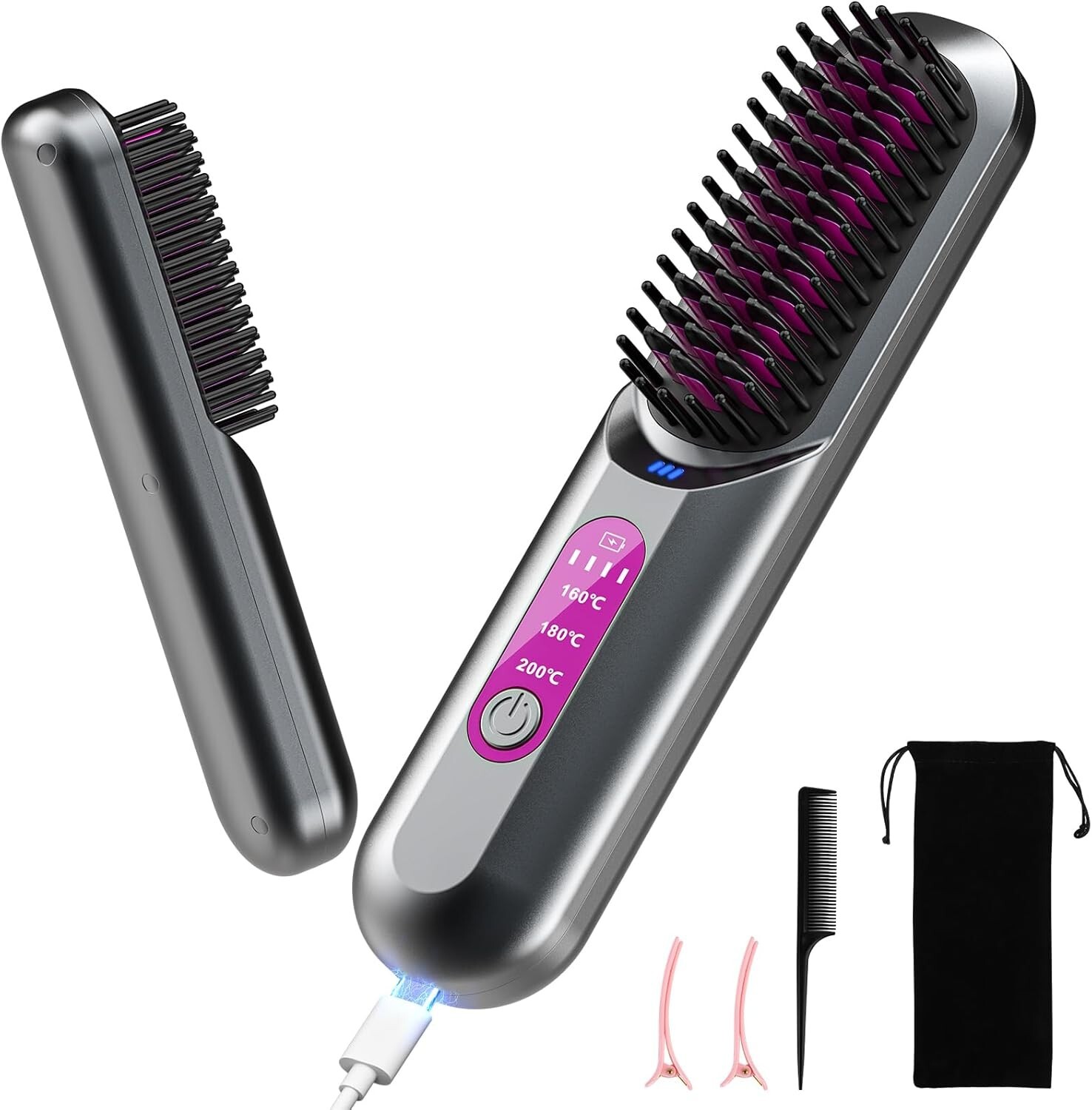 Cordless Hair Straightener Brush Ion Heated Straightening Comb USB Rechargeable Cordless Hair Straightener Brush Ion Heated Straightening Comb USB Rechargeable