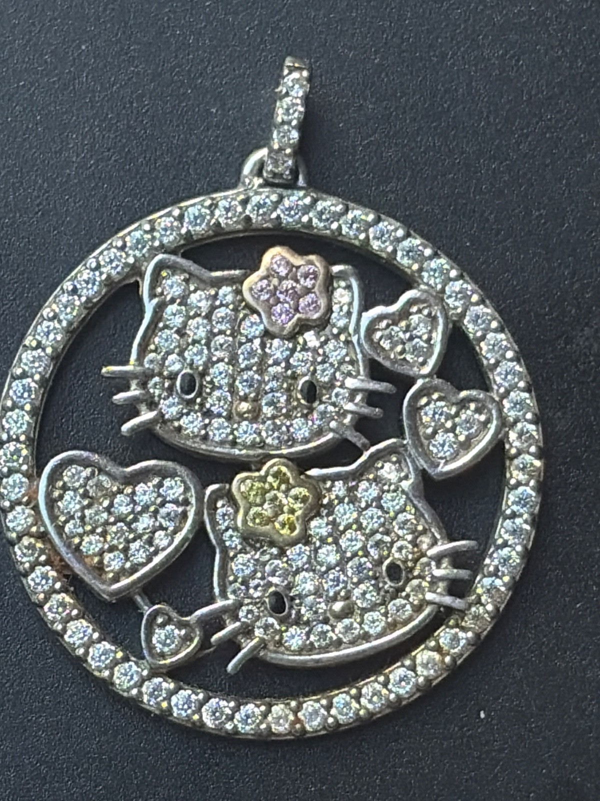 💎 Vintage Sanrio 925 Hello Kitty QVC Diamonique CZ Round Pendant (Charm Only 💎 Vintage Sanrio 925 Hello Kitty QVC Diamonique CZ Round Pendant (Charm Only