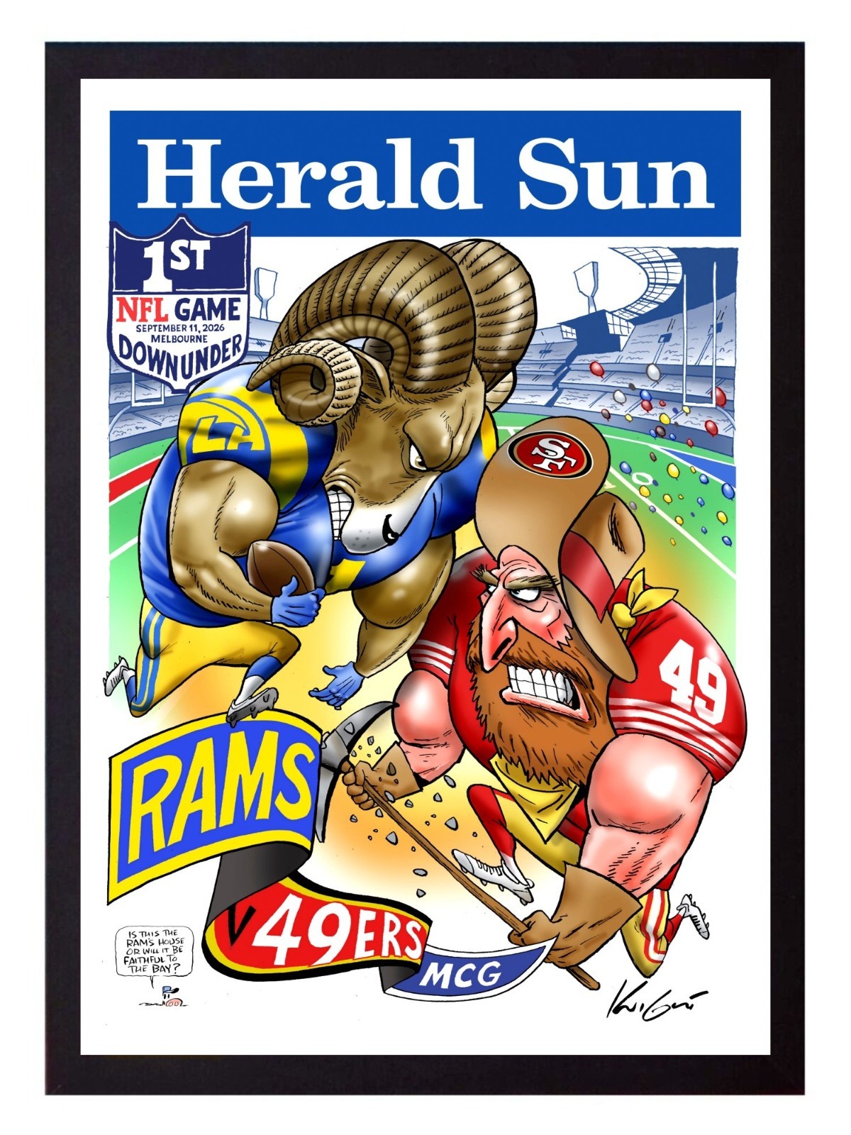 Framed 2026 San Francisco 49ers LA Rams NFL Melbourne Australia Poster 45 x 32cm Framed 2026 San Francisco 49ers LA Rams NFL Melbourne Australia Poster 45 x 32cm