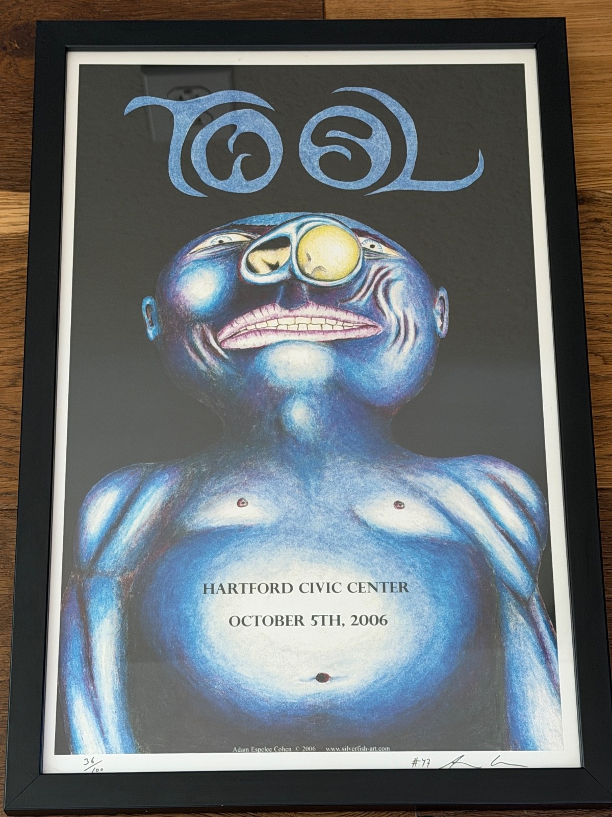 Tool Band Concert Poster Signed by Adam Cohen 10.05.06 Hartford #36/100 Framed