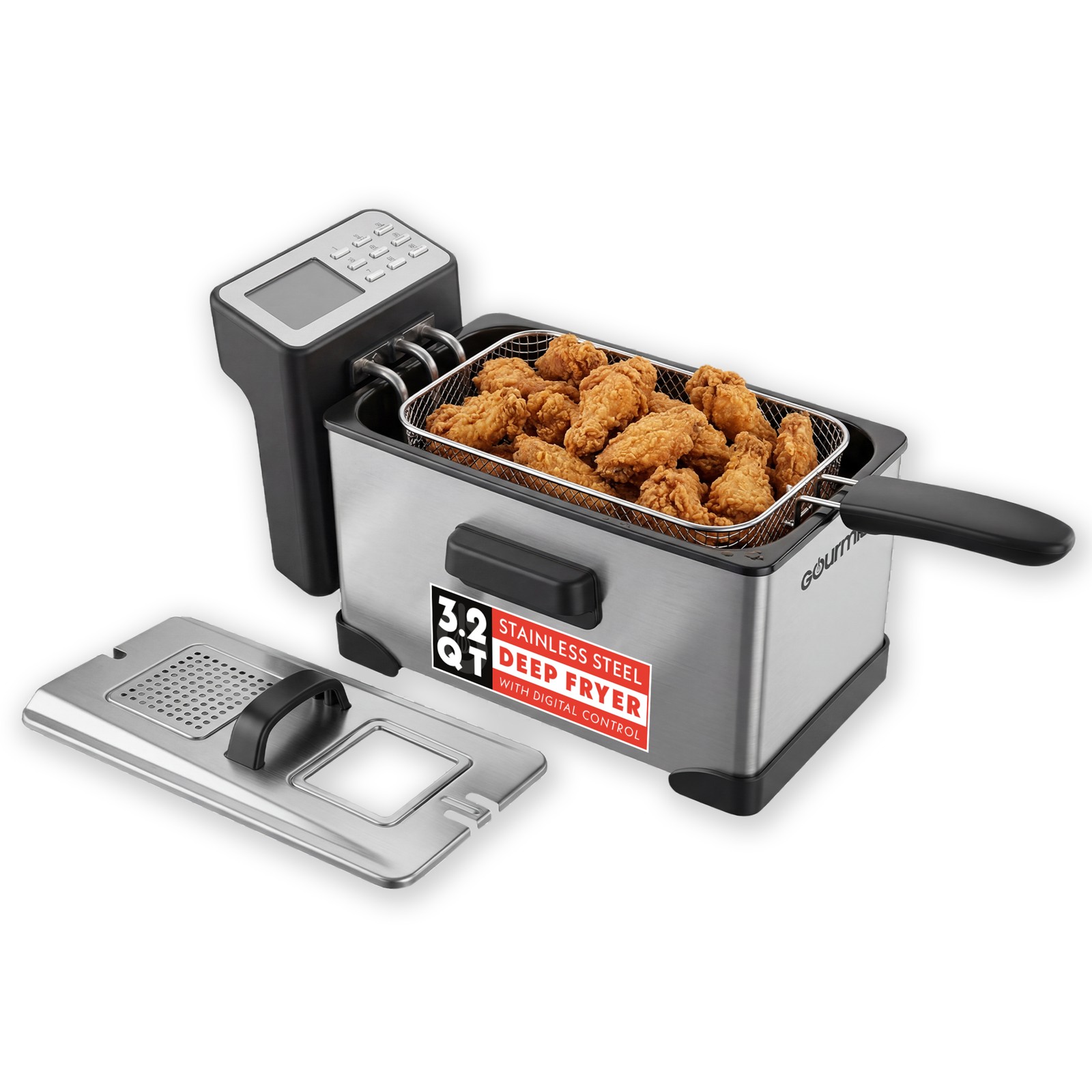 Gourmia 3.2 Qt Countertop Deep Fryer, Dishwasher Safe Lid, Fry Basket, Oil Tank Gourmia 3.2 Qt Countertop Deep Fryer, Dishwasher Safe Lid, Fry Basket, Oil Tank