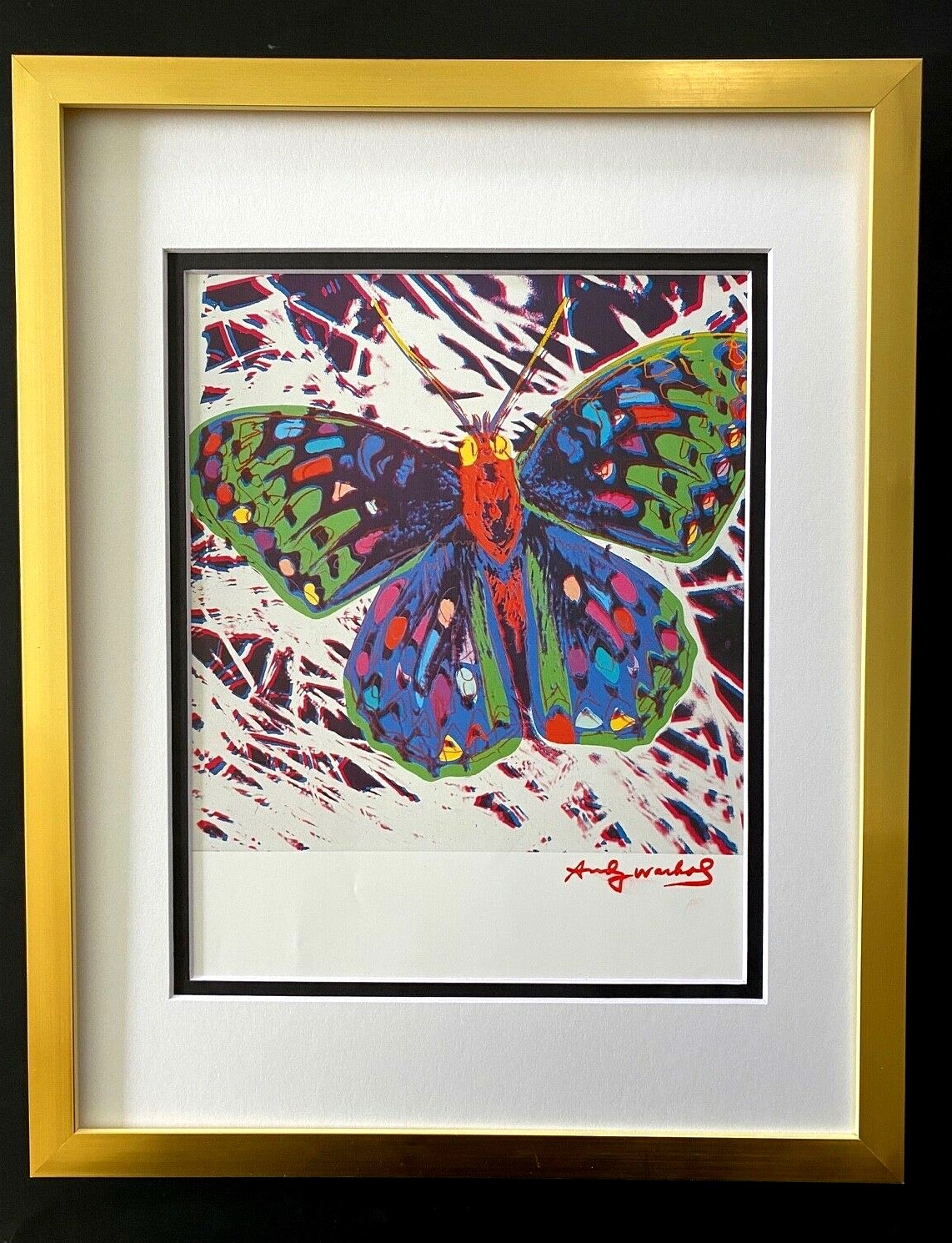ANDY WARHOL + 1984 SIGNED BUTTERFLY POP ART MATTED  AT 11X14