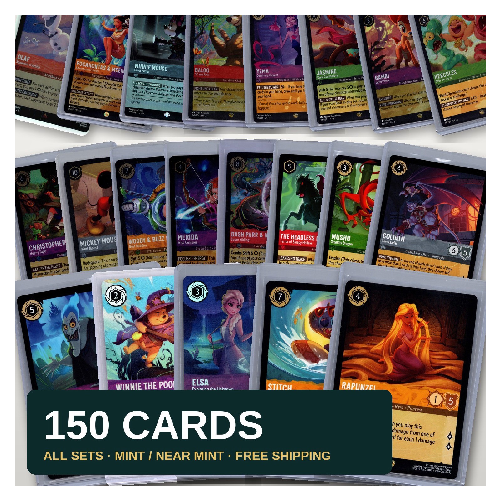 Disney Lorcana 150 Card Lot - Common Uncommon Rare Super Rare - Free S/H