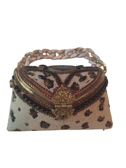 Vtg M&J HANSEN DESIGNS Beaded Jeweled Clutch Bag Purse Animal Print THINK LEIBER Vtg M&J HANSEN DESIGNS Beaded Jeweled Clutch Bag Purse Animal Print THINK LEIBER