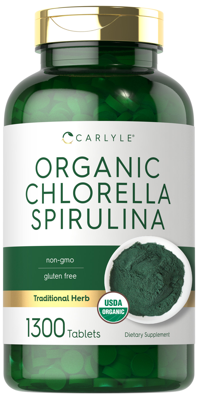 Chlorella Spirulina Tablets Organic | 1300 Count | Non-GMO | by Carlyle