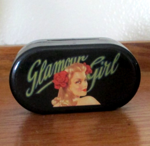 Vintage hinged plastic lipstick holder - 1950\'s Glamour Girl picture on front Vintage hinged plastic lipstick holder - 1950\'s Glamour Girl picture on front