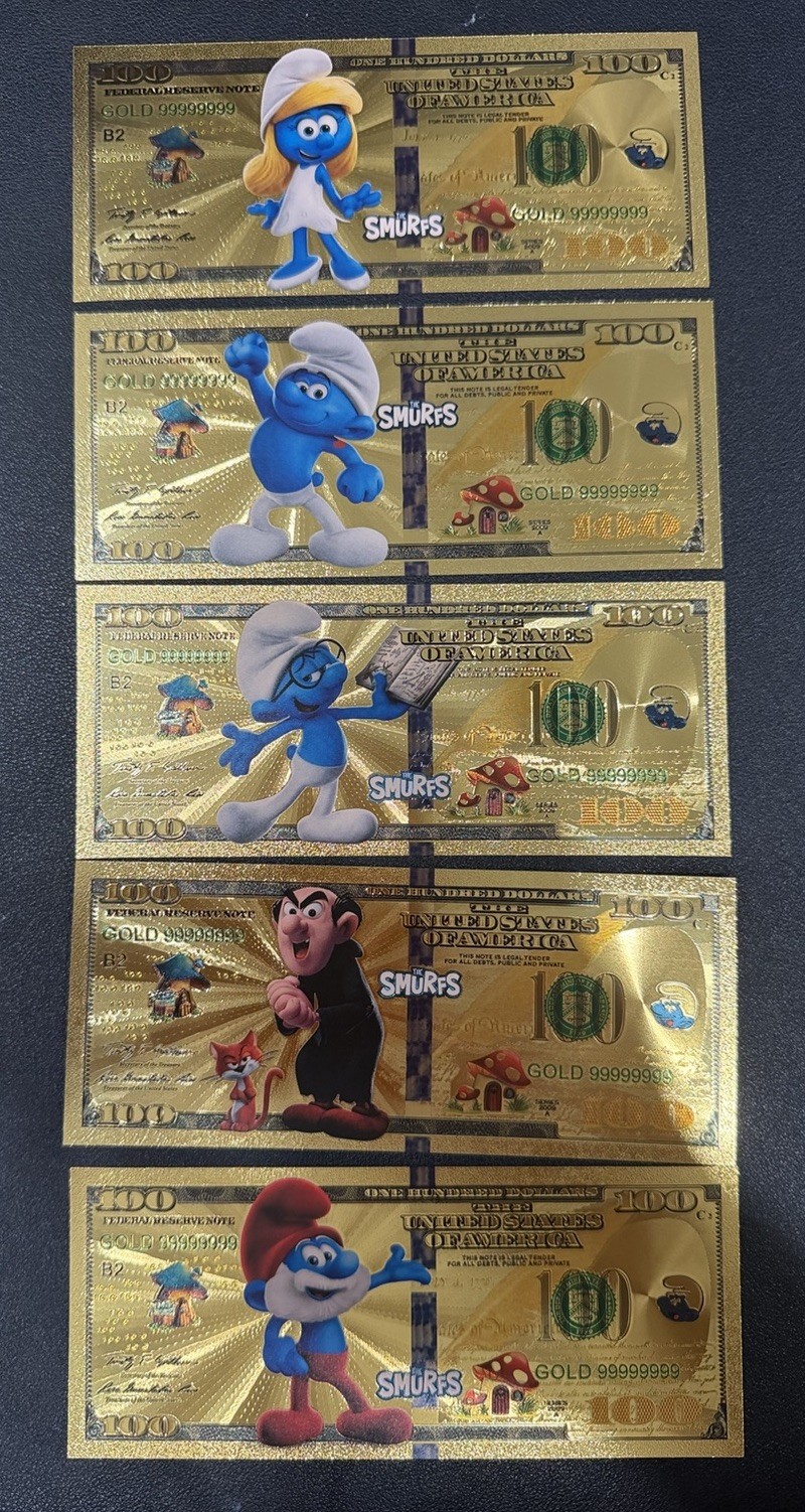 Gold Foils Smurfs - Set Of 5 Foils - $100 Gold Foils Smurfs - Set Of 5 Foils - $100