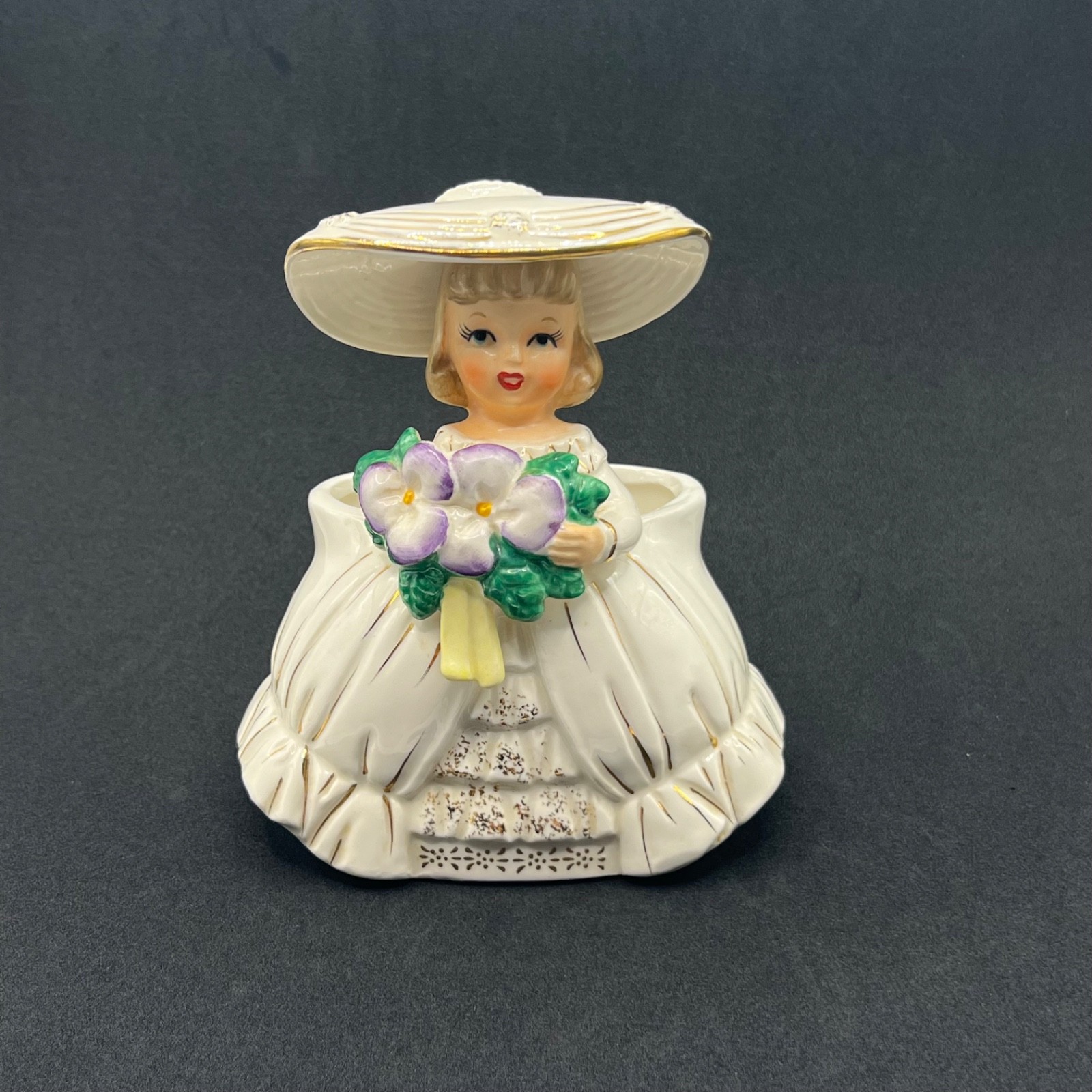  Vintage Relpo Japan Girl Planter 6172 Ceramic Lady Southern Belle Bonnet