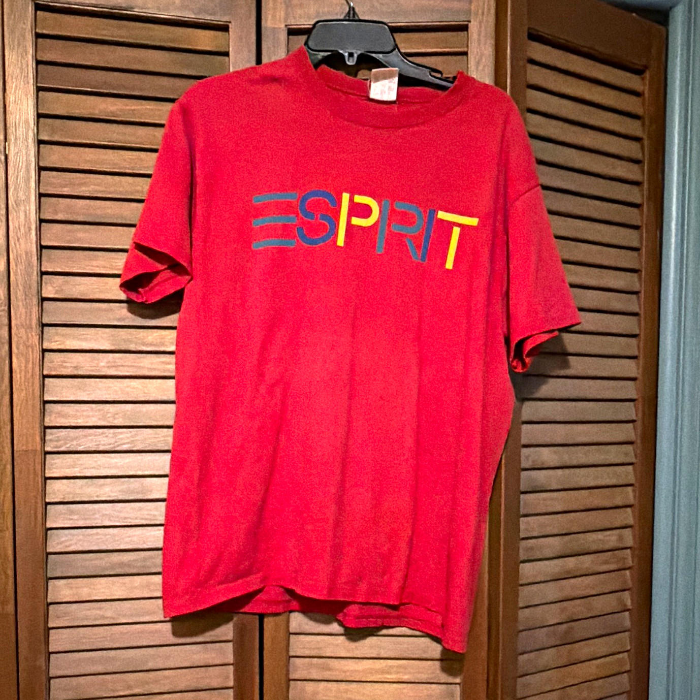 Vintage 1990s ESPRIT  M Regular Red Cotton Knit Graphic Crew Neck T-Shirt