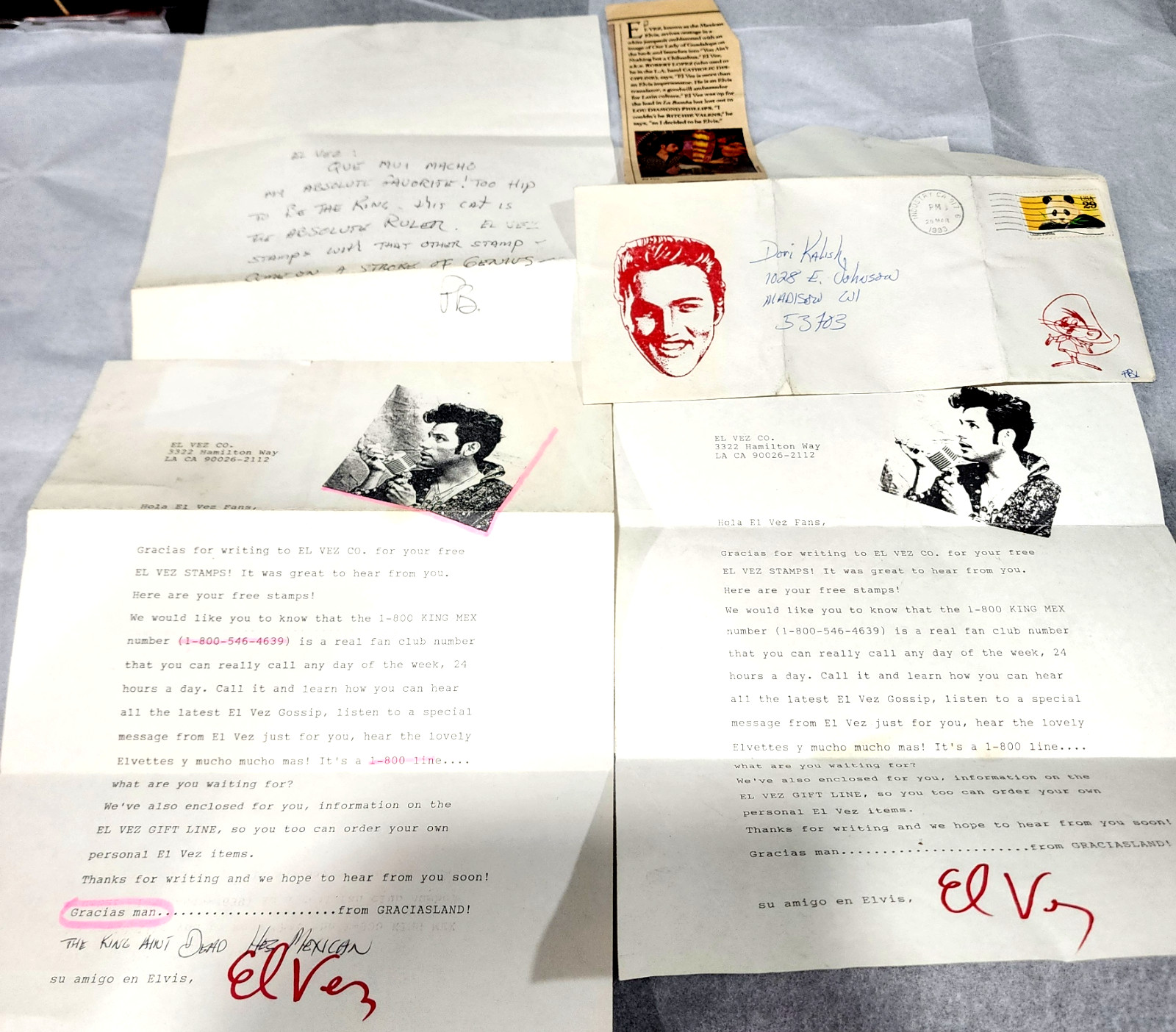 Vintage 1993 El Vez Fan Club Lot Signed Letters Rare Merch Catalog Ephemera Vintage 1993 El Vez Fan Club Lot Signed Letters Rare Merch Catalog Ephemera