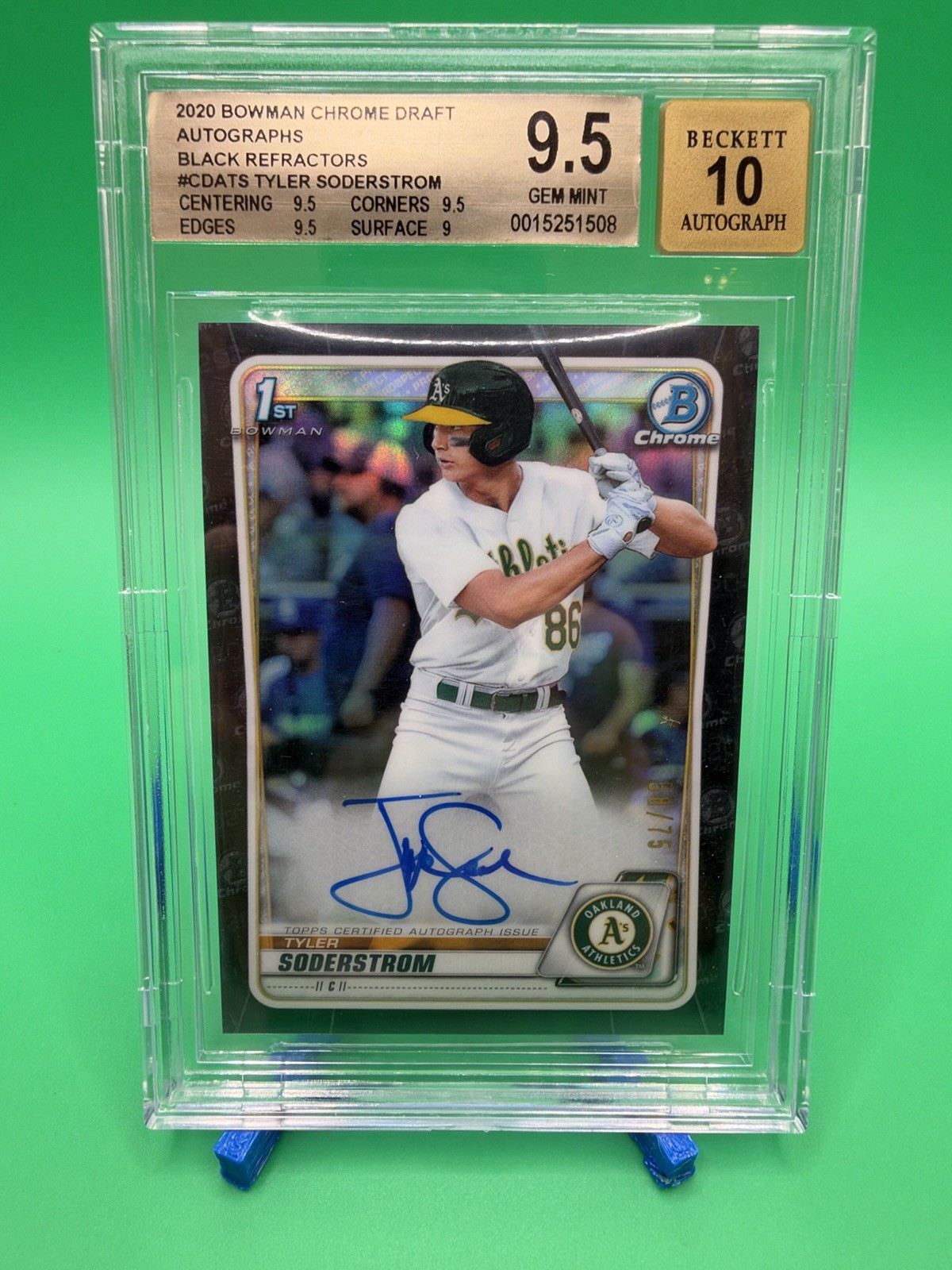 Tyler Soderstrom 2020 Bowman Chrome Draft Autographs #CDA-TS Black Refractor/75