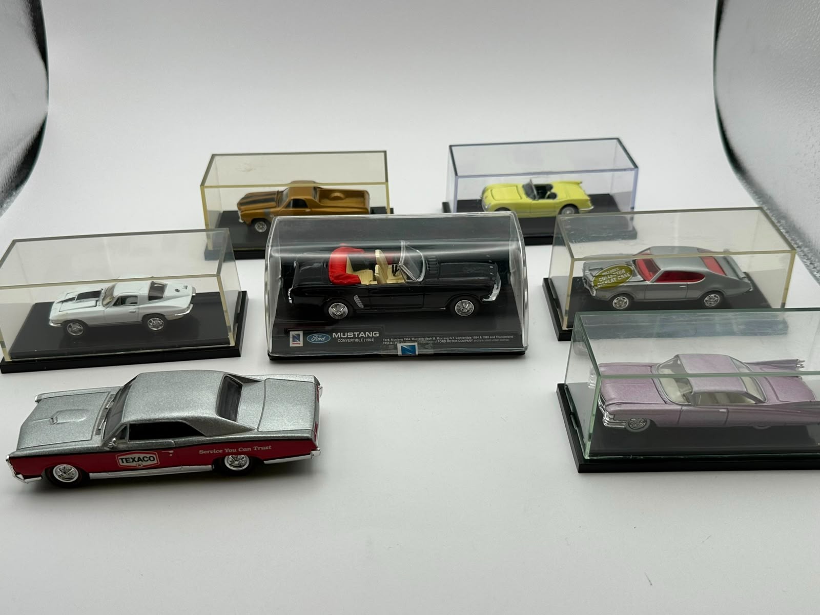 Vintage Diecast Model Car Lot 7 Cars with Display Cases Collectible Japan
