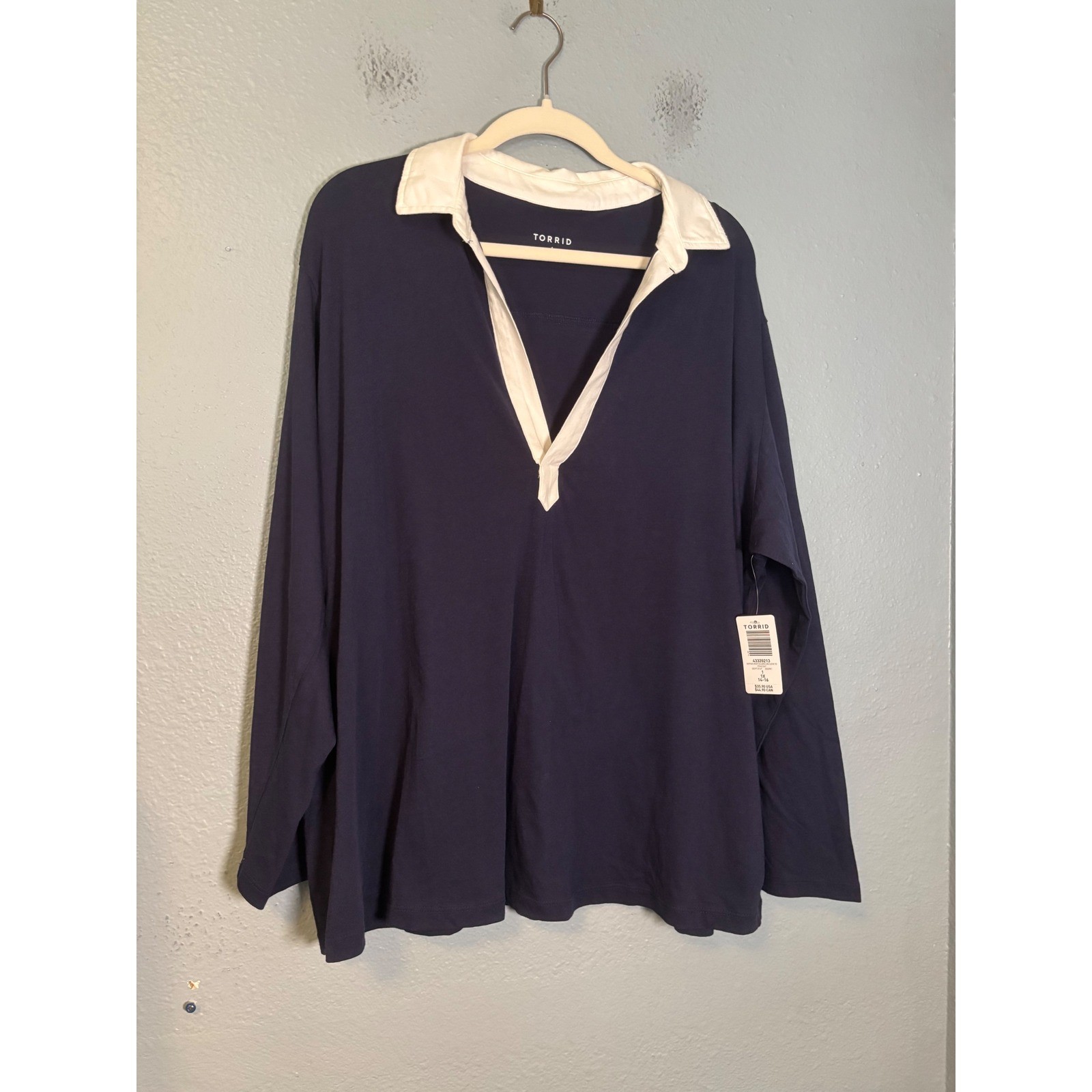 NWT Torrid Heritage Jersey Collared Long Sleeve Tee Navy 1X NWT Torrid Heritage Jersey Collared Long Sleeve Tee Navy 1X