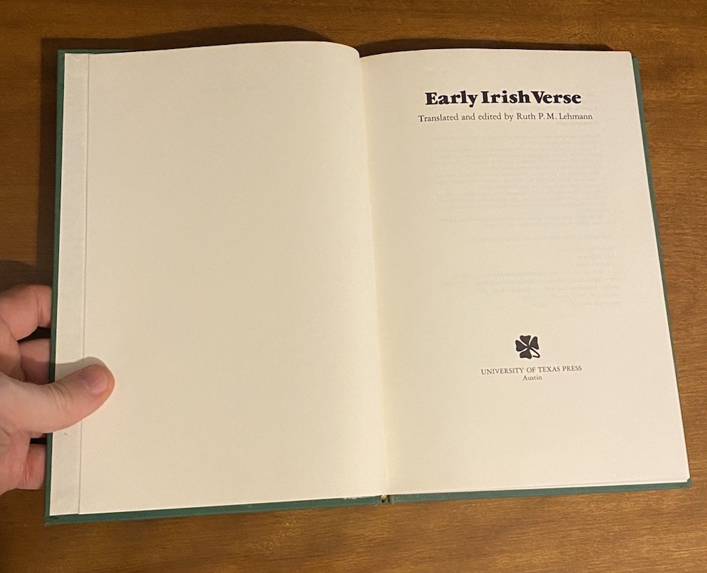 Early Irish Verse by Ruth P. Lehmann (1982, Hardcover)
