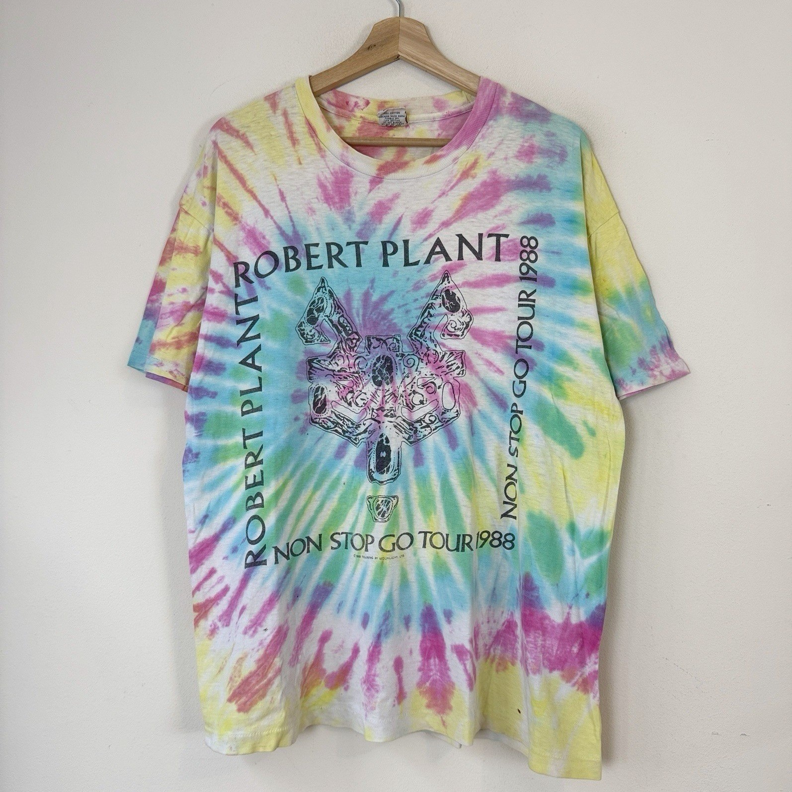 Vintage 80s Robert Plant Non Stop Go Tour 1988 Rock Concert Tye Dye Tee Shirt XL Vintage 80s Robert Plant Non Stop Go Tour 1988 Rock Concert Tye Dye Tee Shirt XL