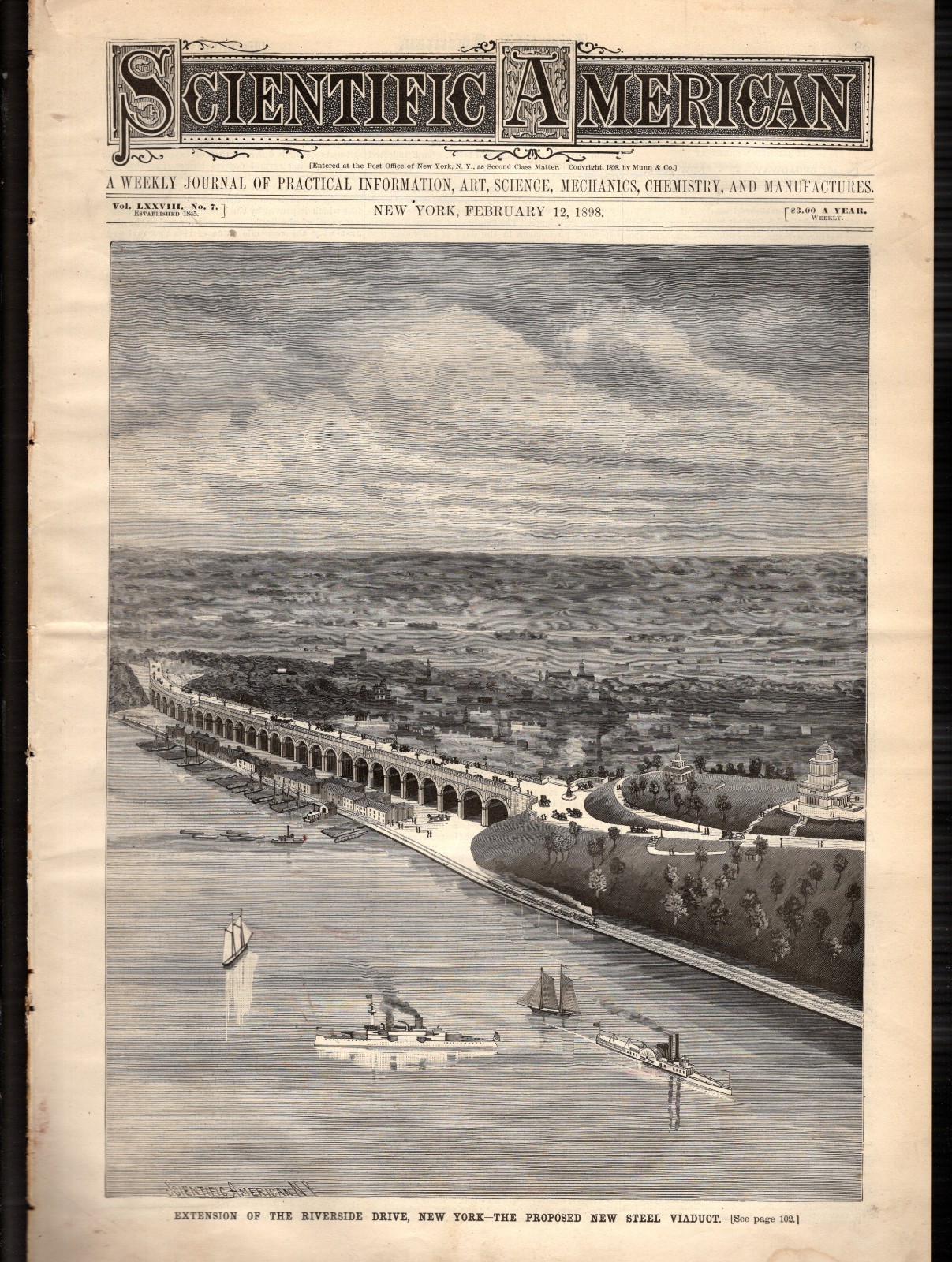 1898 Scientific American February 12 - Plesiosaurus dinosaur; Yuba River gold