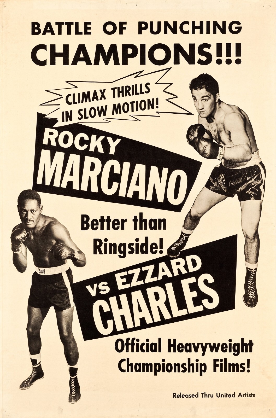 Rocky Marciano Vs Ezzard Charles 2 Boxing Fight Reproduction Poster 11x17