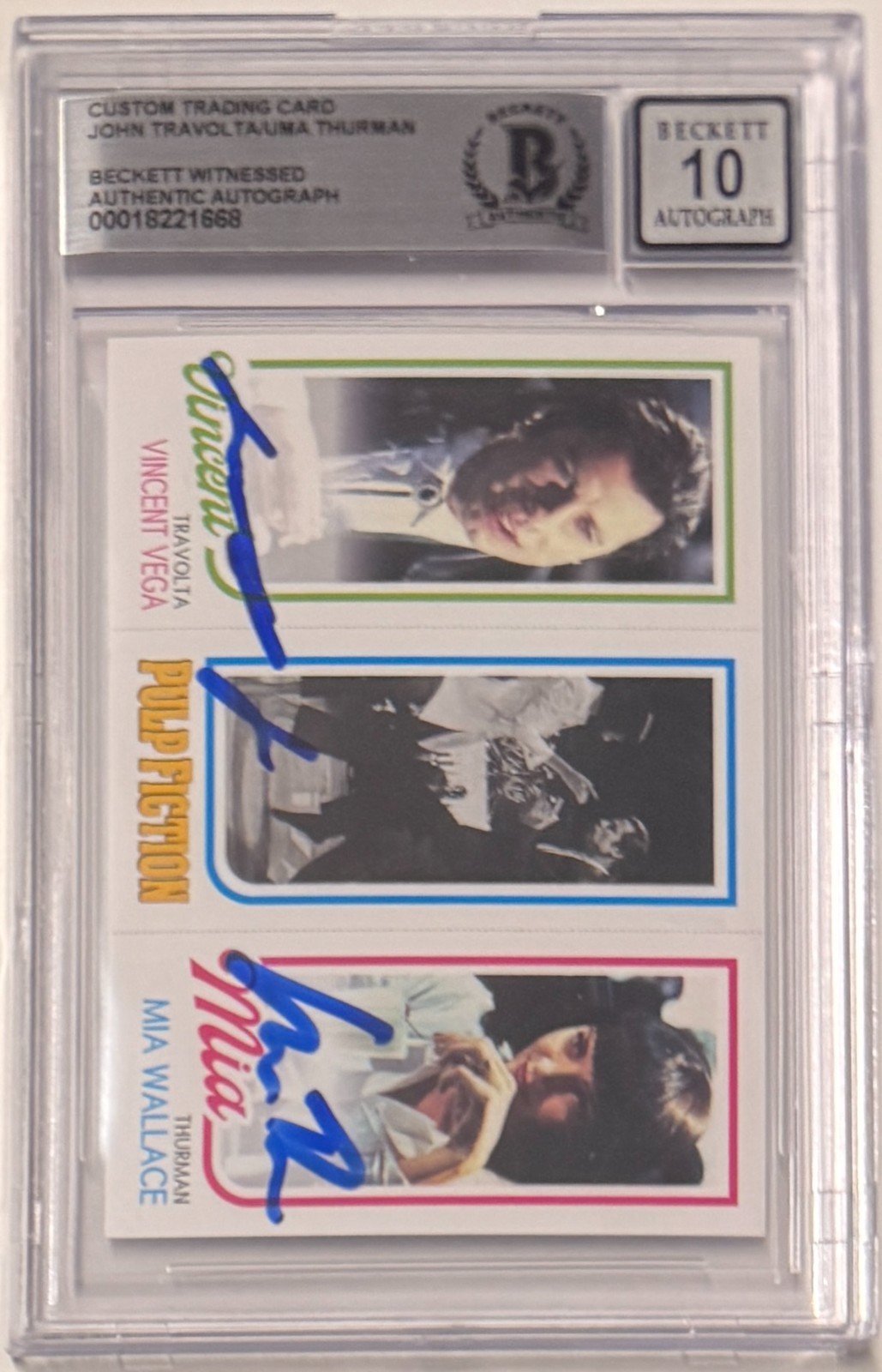 Custom Card Pulp Fiction #94 Signed John Travolta Uma Thurman Beckett AUTO 10