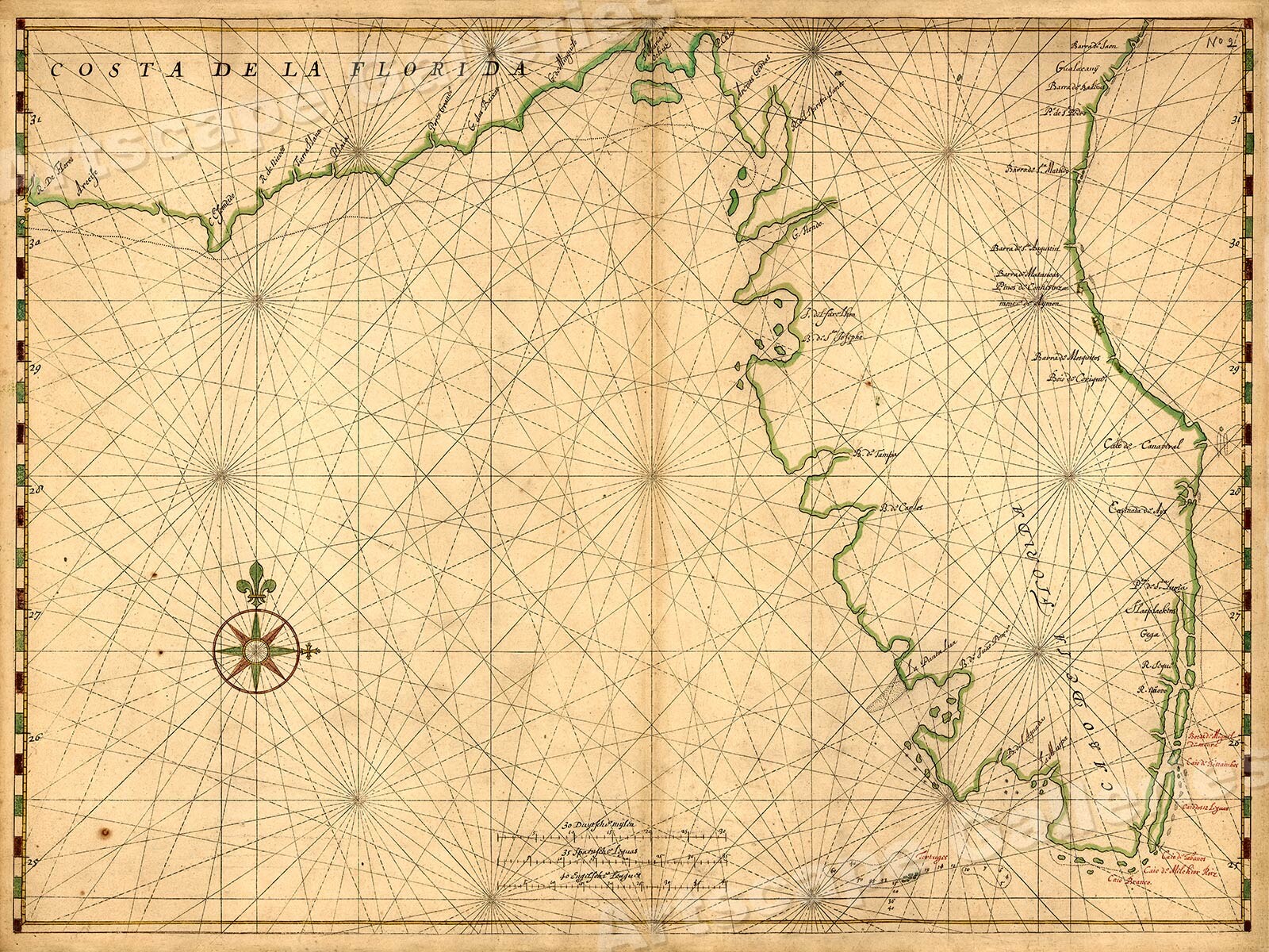 1630s “Costa De Le Florida” Vintage Style Early America Map - 20x28