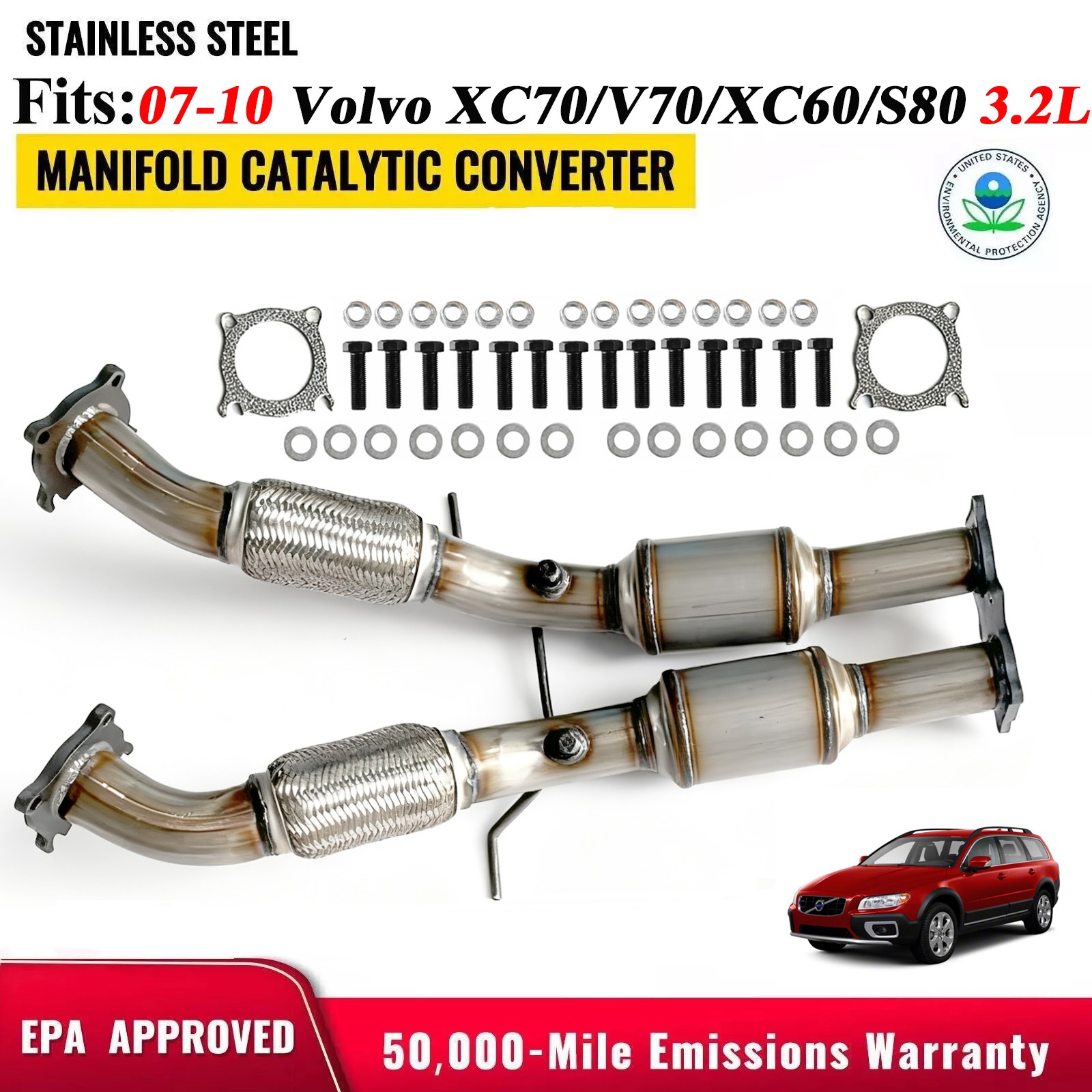 Fits: 2008-2010 VOLVO XC70/V70 2010 XC60 2007-2010 S80 3.2L CATALYTIC CONVERTER