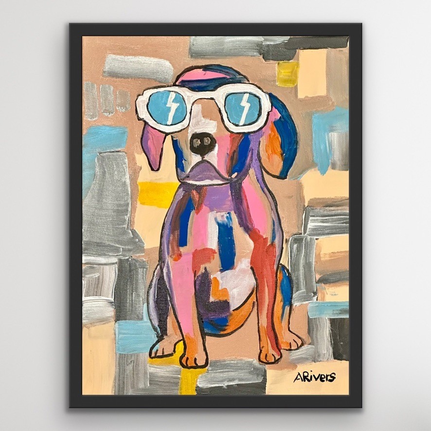 ARivers Abstract Modern Art 12x16 Cool Dog Canvas Painting Signed Original