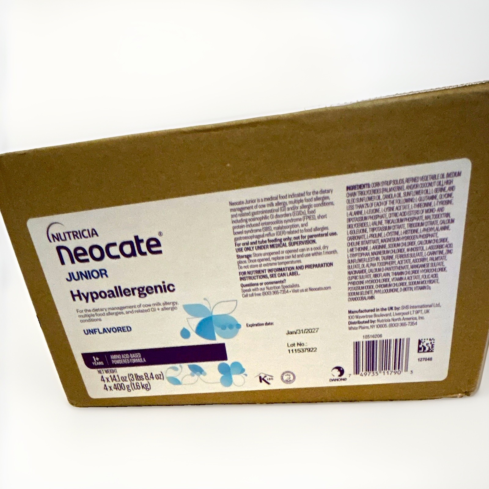 4 cans Nutricia Neocate Junior Hypoallergenic Unflavored Amino Acid Powder 4 cans Nutricia Neocate Junior Hypoallergenic Unflavored Amino Acid Powder