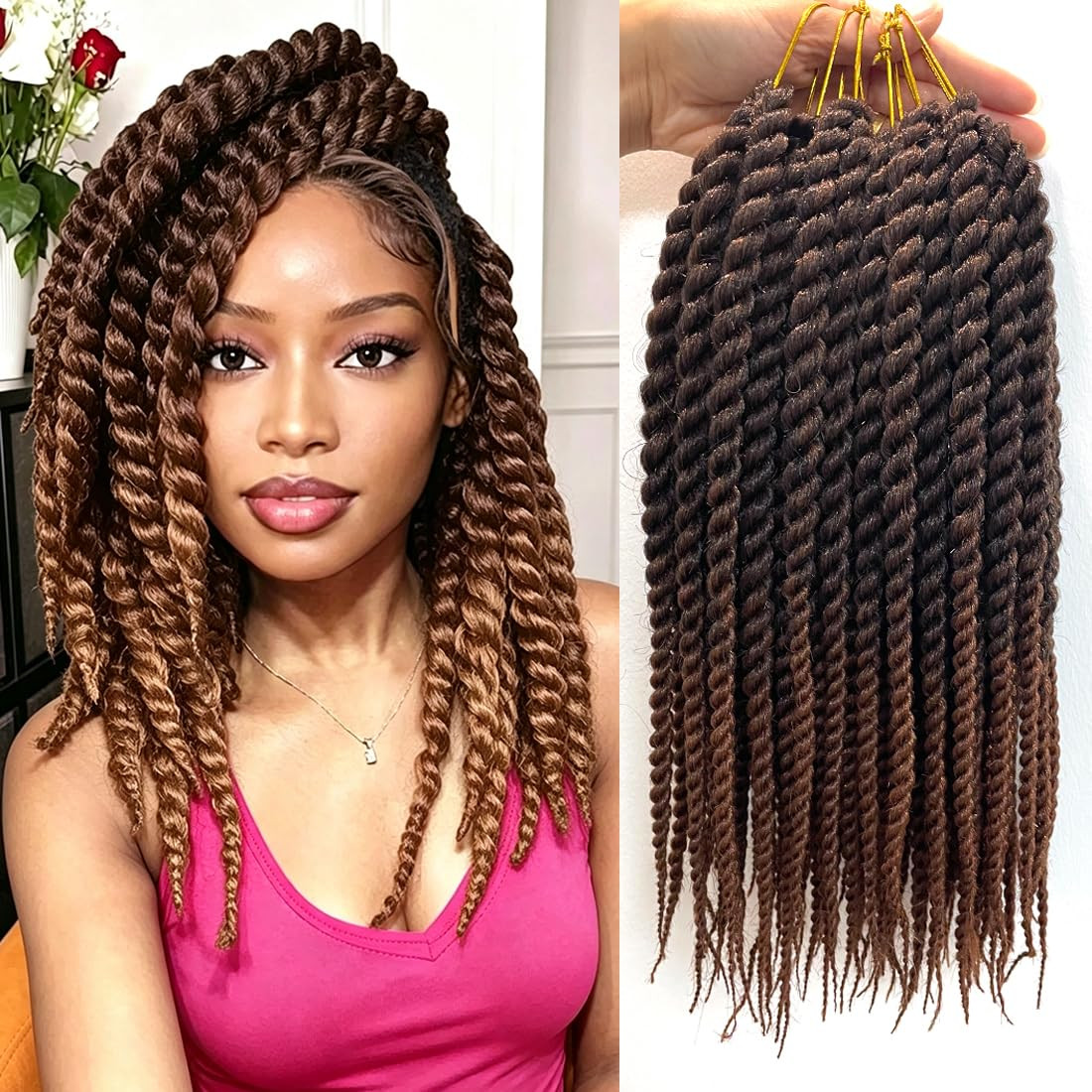 Ombre Brown Jumbo Senegalese Twists Crochet Hair Pro Looped 6 Packs 12 Inch Hava