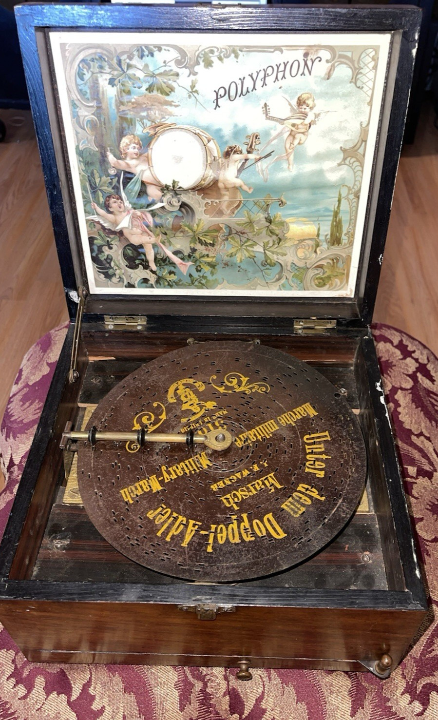 Antique Polyphon Mechanical Music Box Germany 1890s with 8 9.5”” Discs Working Antique Polyphon Mechanical Music Box Germany 1890s with 8 9.5”” Discs Working