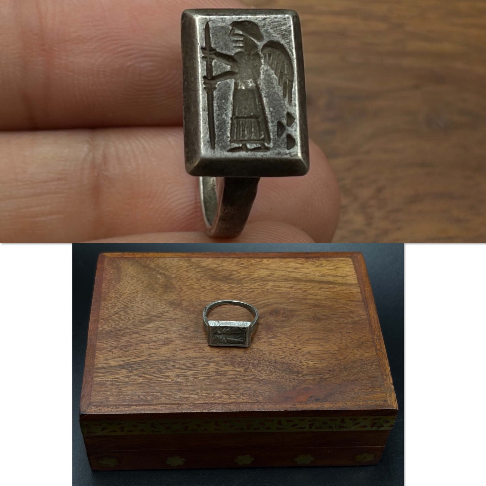 Stunning ancient unique Roman intaglio solid silver rare ring