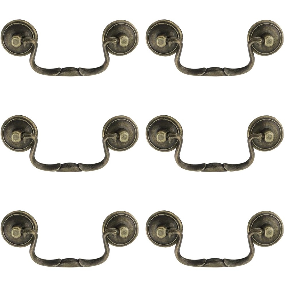 6 Pcs Antique Bail Handle Drop Pulls Vintage Bronze Drop Bail Drawer Cabinet