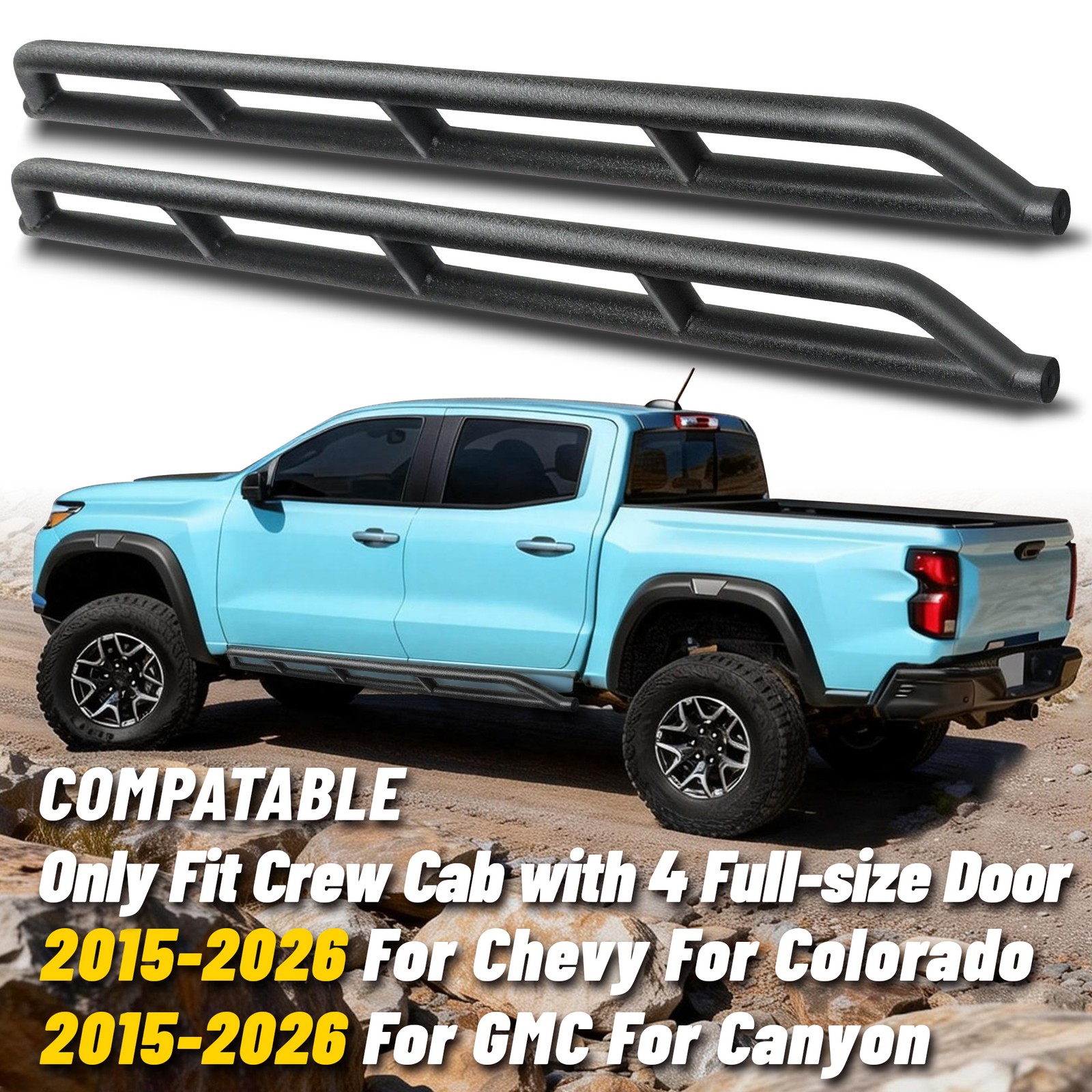 Rock Slider Running Boards Rock Guards For 2015-2026 Colorado / Canyon Crew Cab