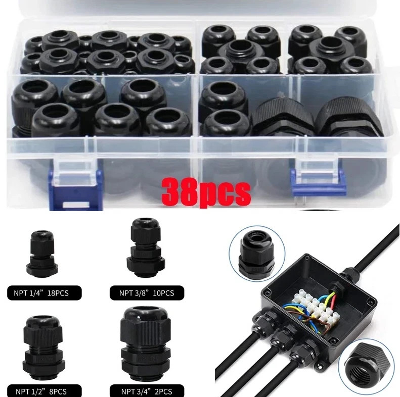 38pcs Waterproof Cable Glands Nylon IP68 Wire Connector Set PG7 PG9 PG13.5 PG21 38pcs Waterproof Cable Glands Nylon IP68 Wire Connector Set PG7 PG9 PG13.5 PG21