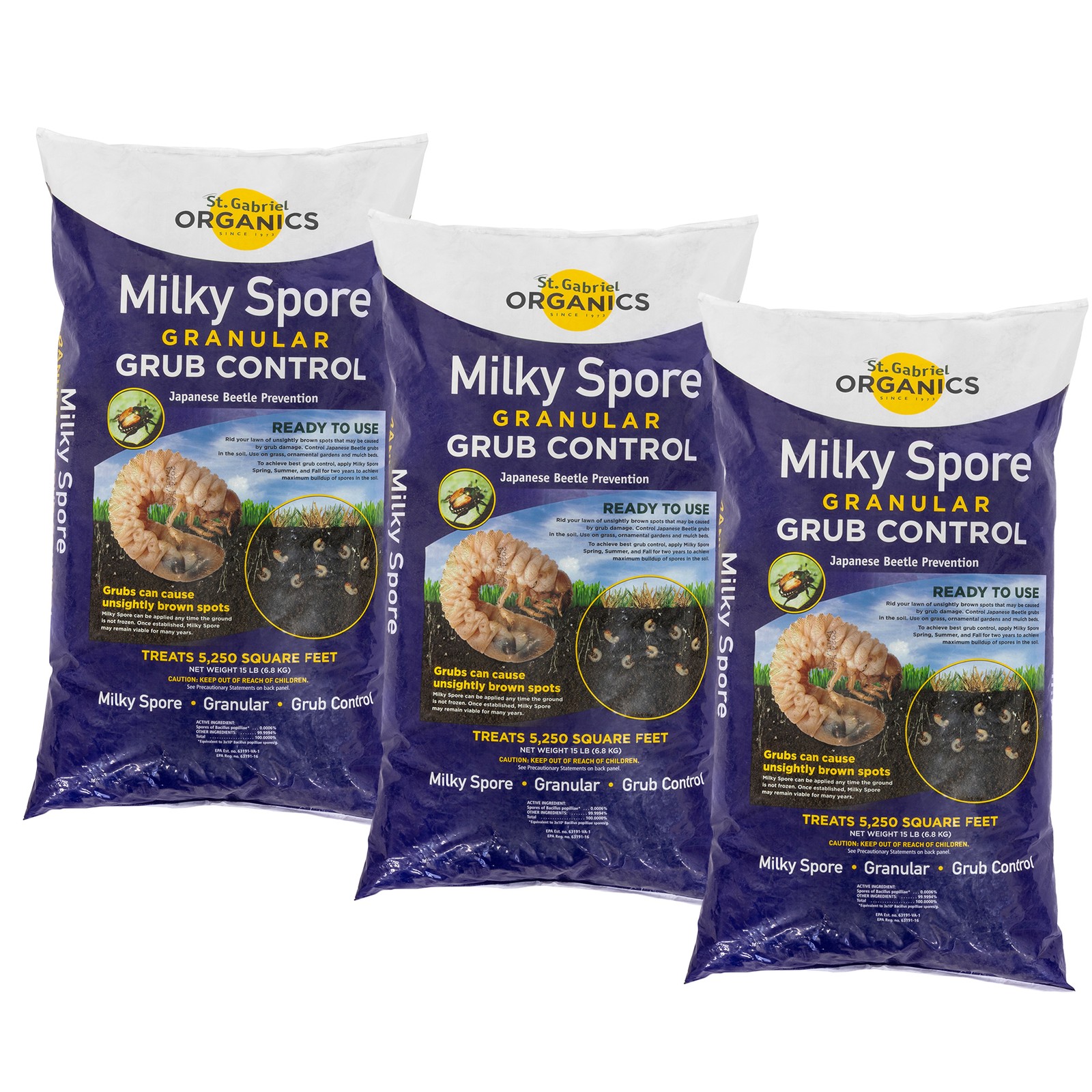 St. Gabriel Organics Milky Spore Japanese Beetle Killer Granules, 15lbs, 3 Pack