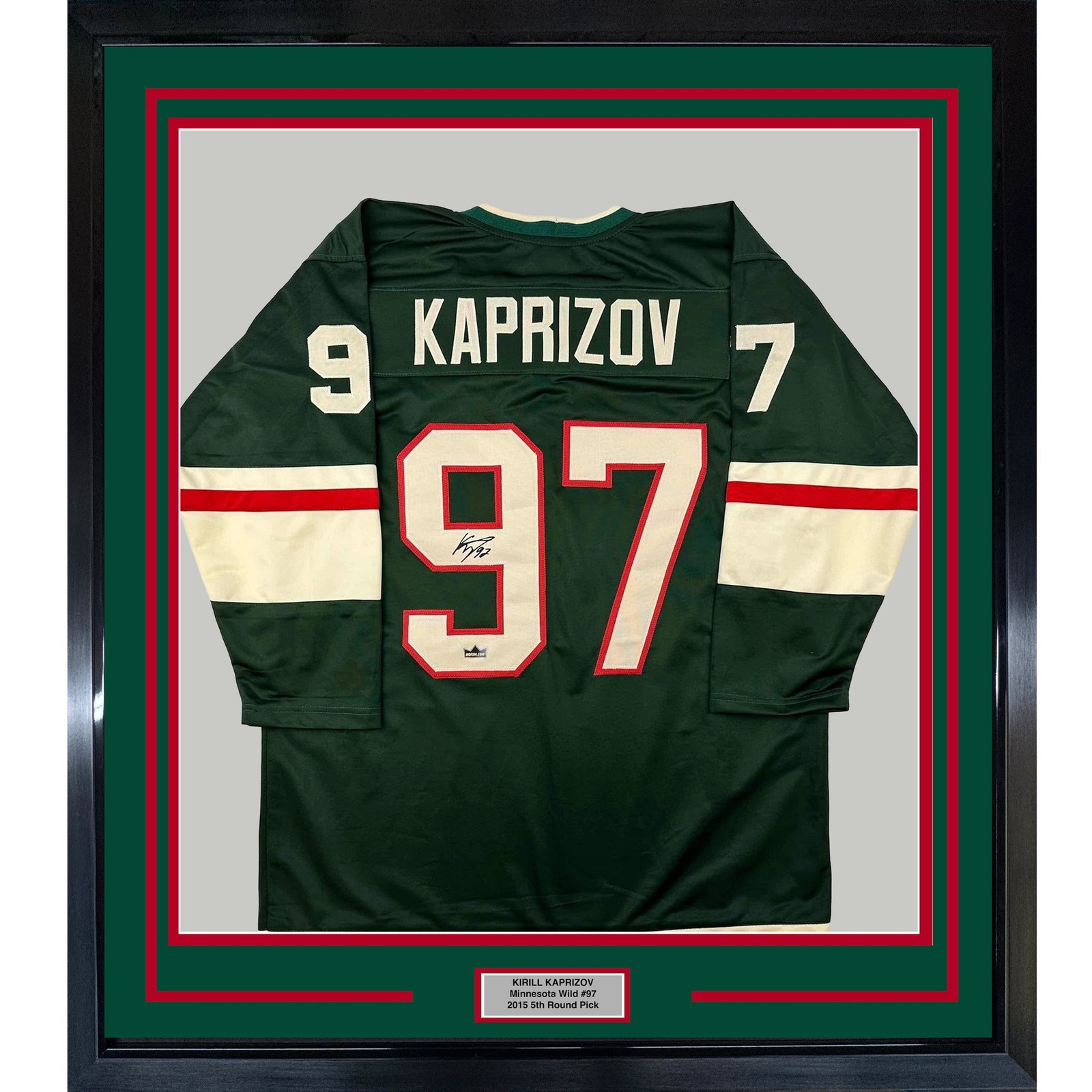 Framed Facsimile Autographed Kirill Kaprizov 35x39 Green Auto Jersey