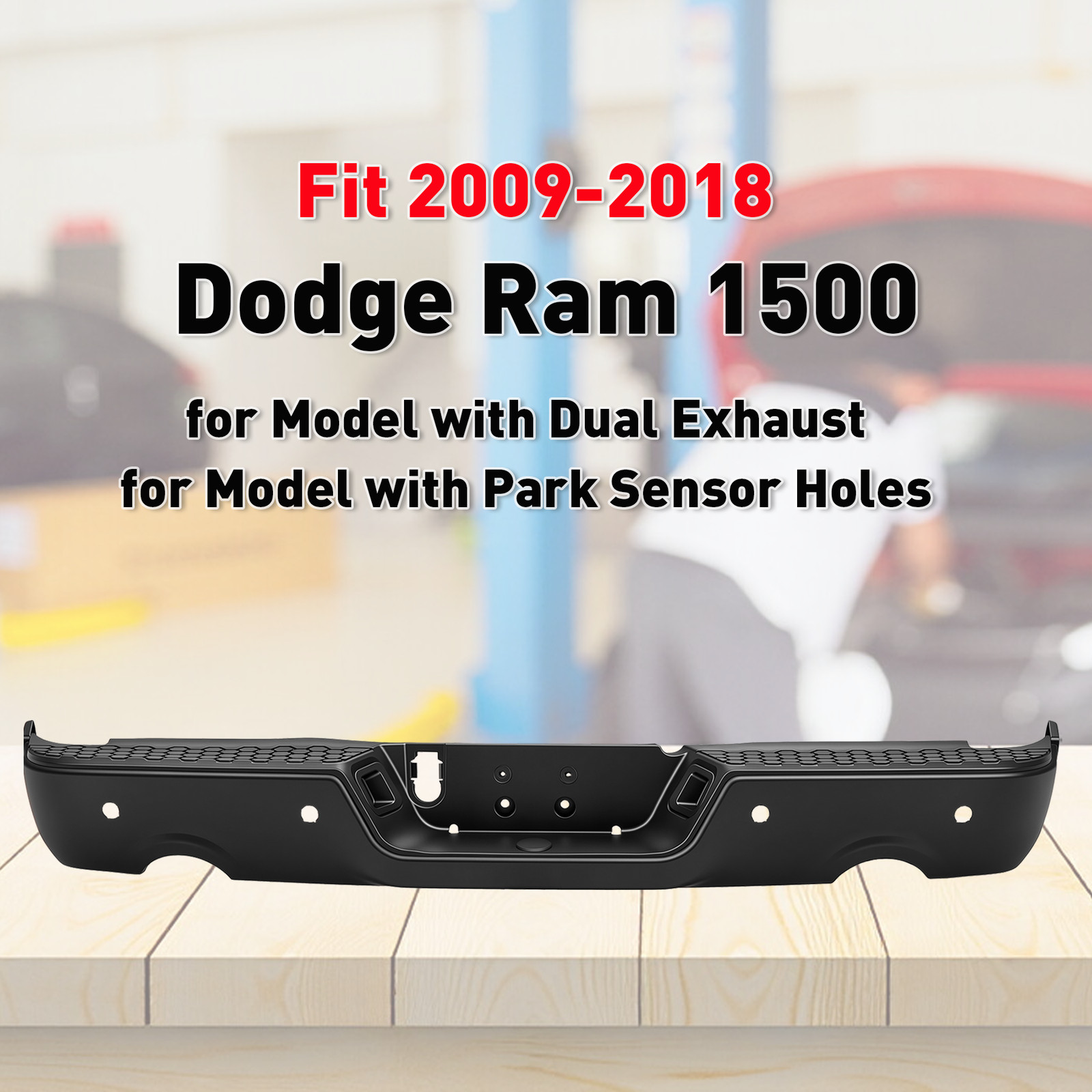 VRC Black Rear Bumper Fit 2009-2018 Dodge Ram 1500 Dual Exhaust w/ Sensor Hole