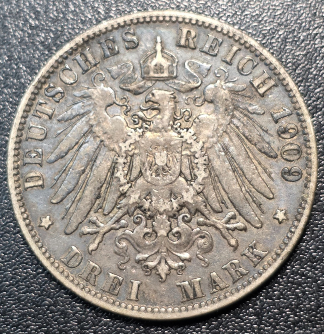 1909 J Hamburg German Empire Silver 3 Drei Mark KM #620 DT910 1909 J Hamburg German Empire Silver 3 Drei Mark KM #620 DT910