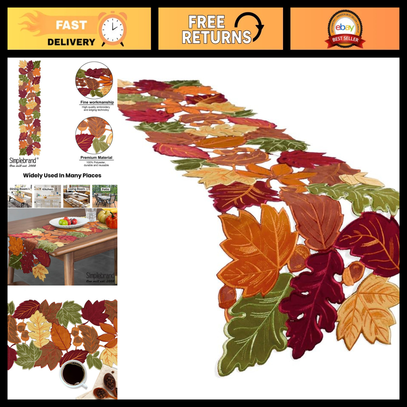 Simplebrand Fall Table Runner for Thanksgiving, Fall Decorations for Home