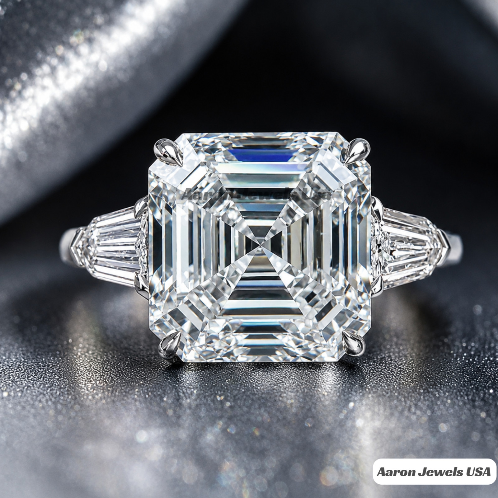 6Ct Asscher Lab Grown Diamond Engagement Ring 14K White Gold IGI E VS1