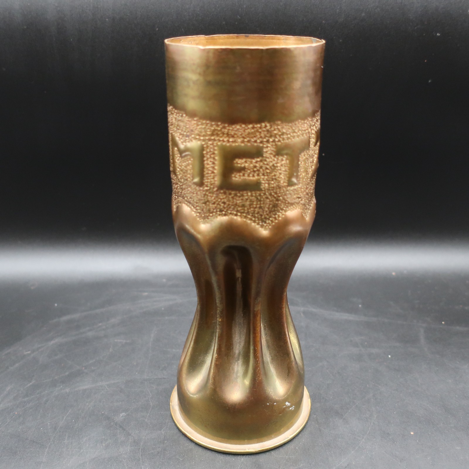 WW1 Trench Art Artillery Brass Shell Decorated METZ Vase  - Militaria 1918