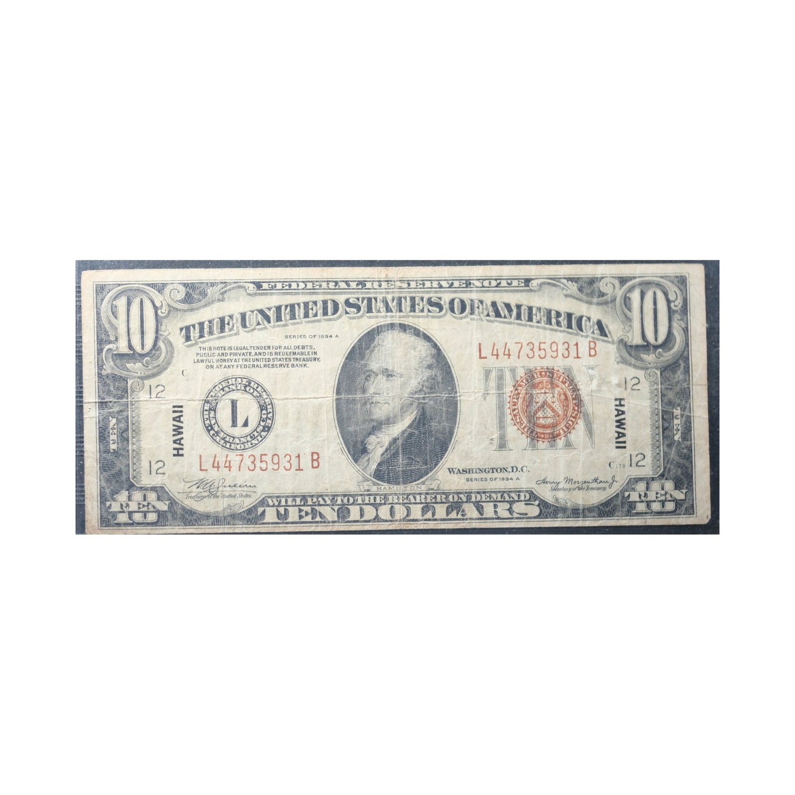 1934A $10 Hawaii Emergency Issue Very Fine Raw 1934A $10 Hawaii Emergency Issue Very Fine Raw